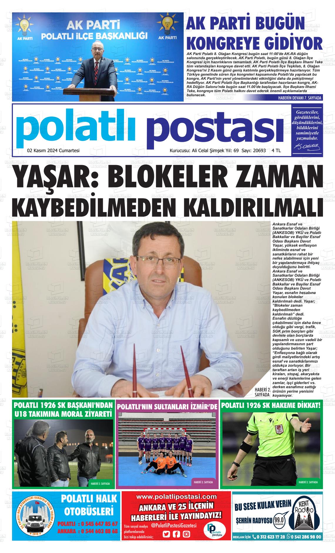 02 Kasım 2024 Polatlı Postası Gazete Manşeti