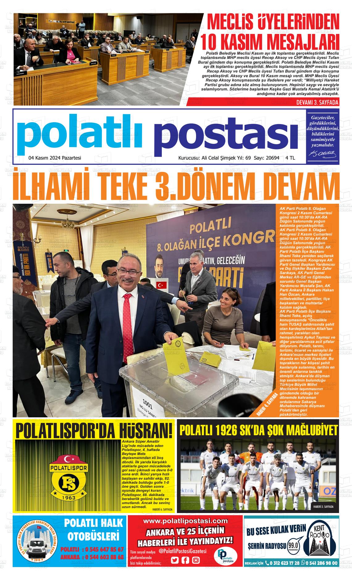 04 Kasım 2024 Polatlı Postası Gazete Manşeti