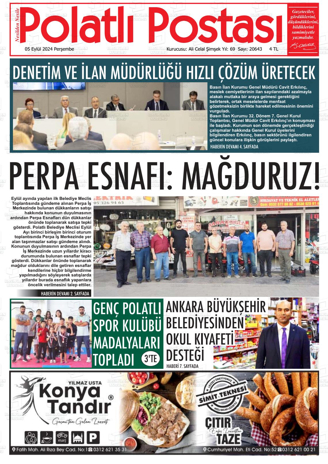 05 Eylül 2024 Polatlı Postası Gazete Manşeti