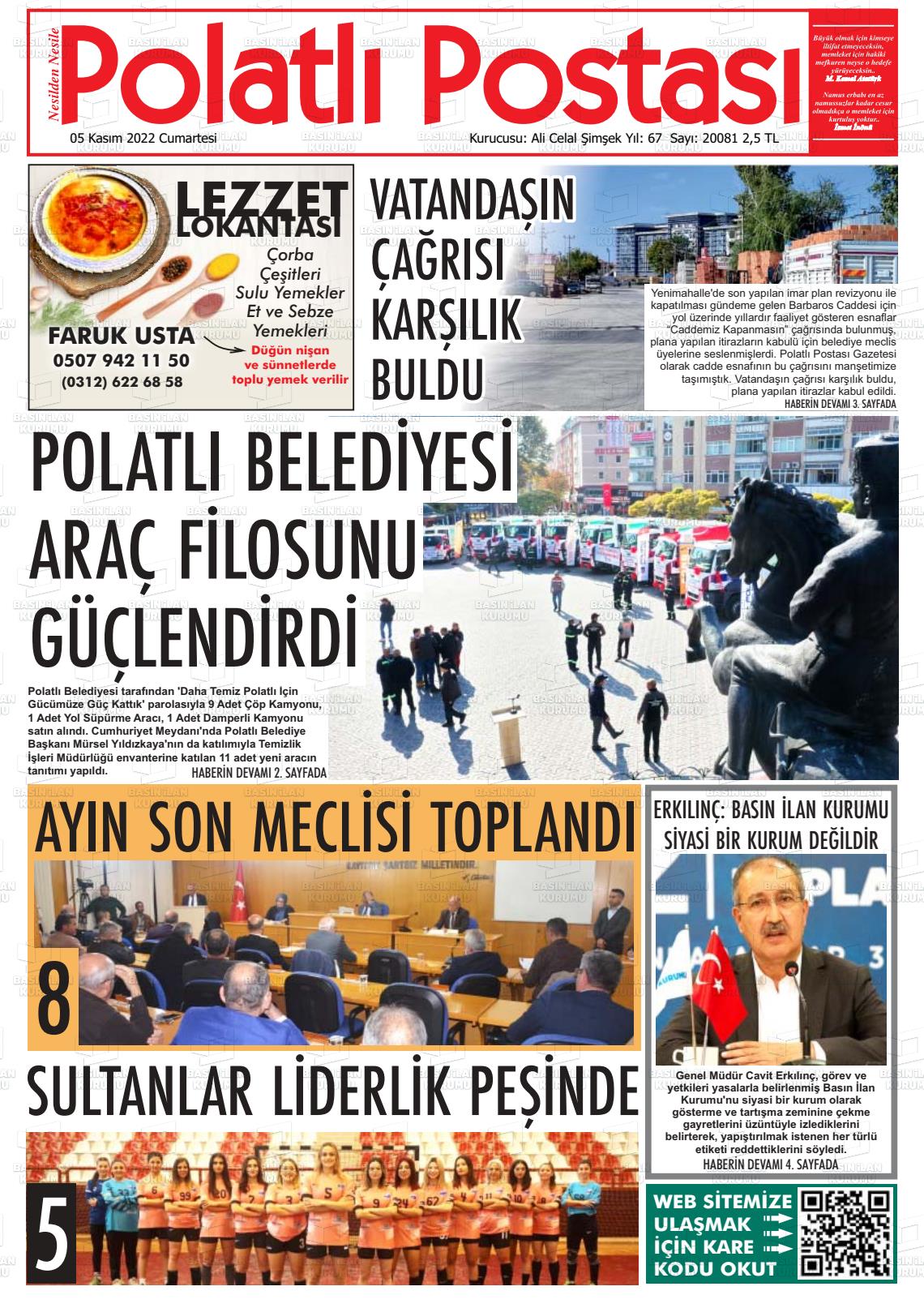 05 Kasım 2022 Polatlı Postası Gazete Manşeti