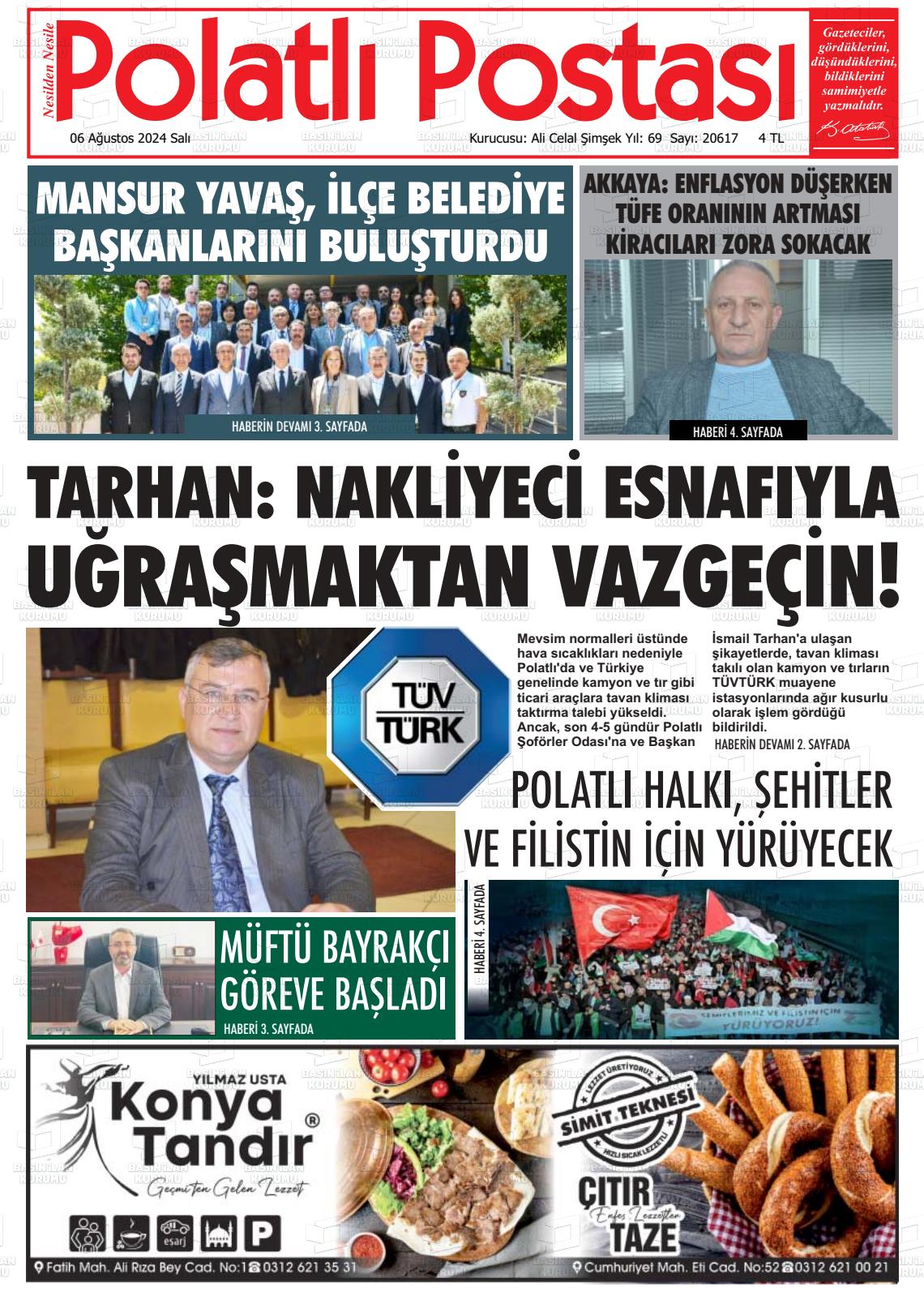 06 Ağustos 2024 Polatlı Postası Gazete Manşeti