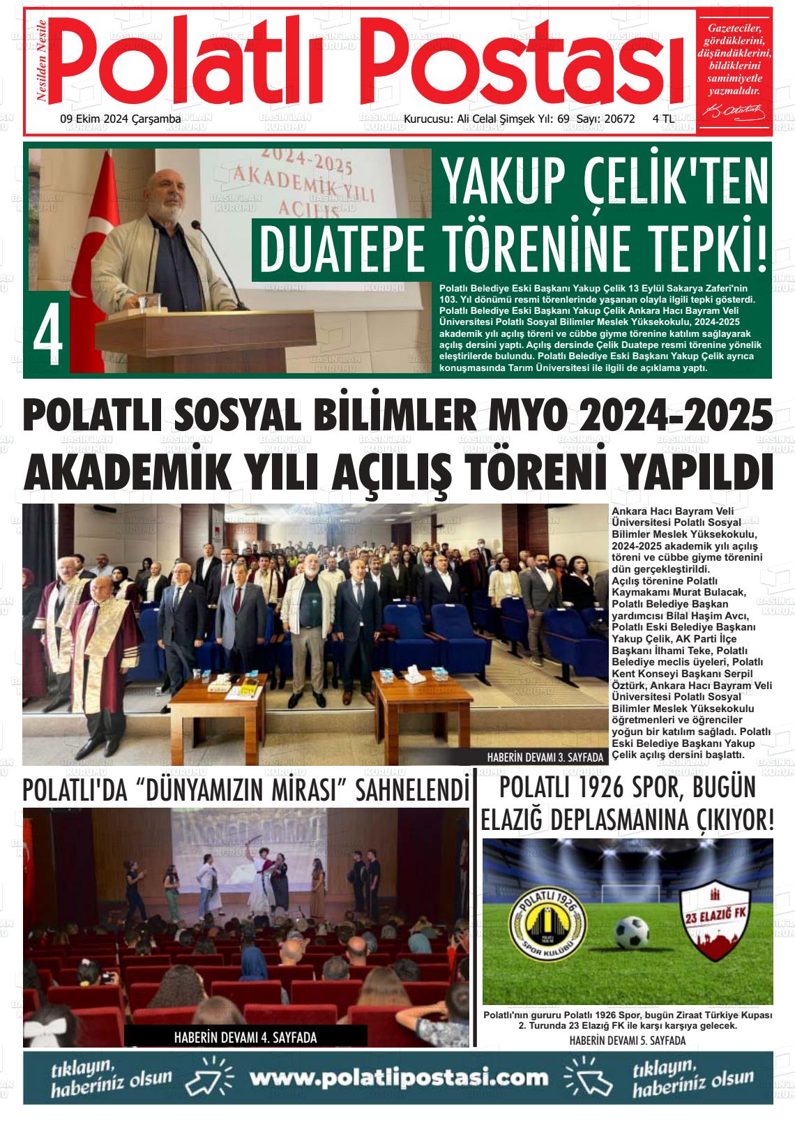 09 Ekim 2024 Polatlı Postası Gazete Manşeti