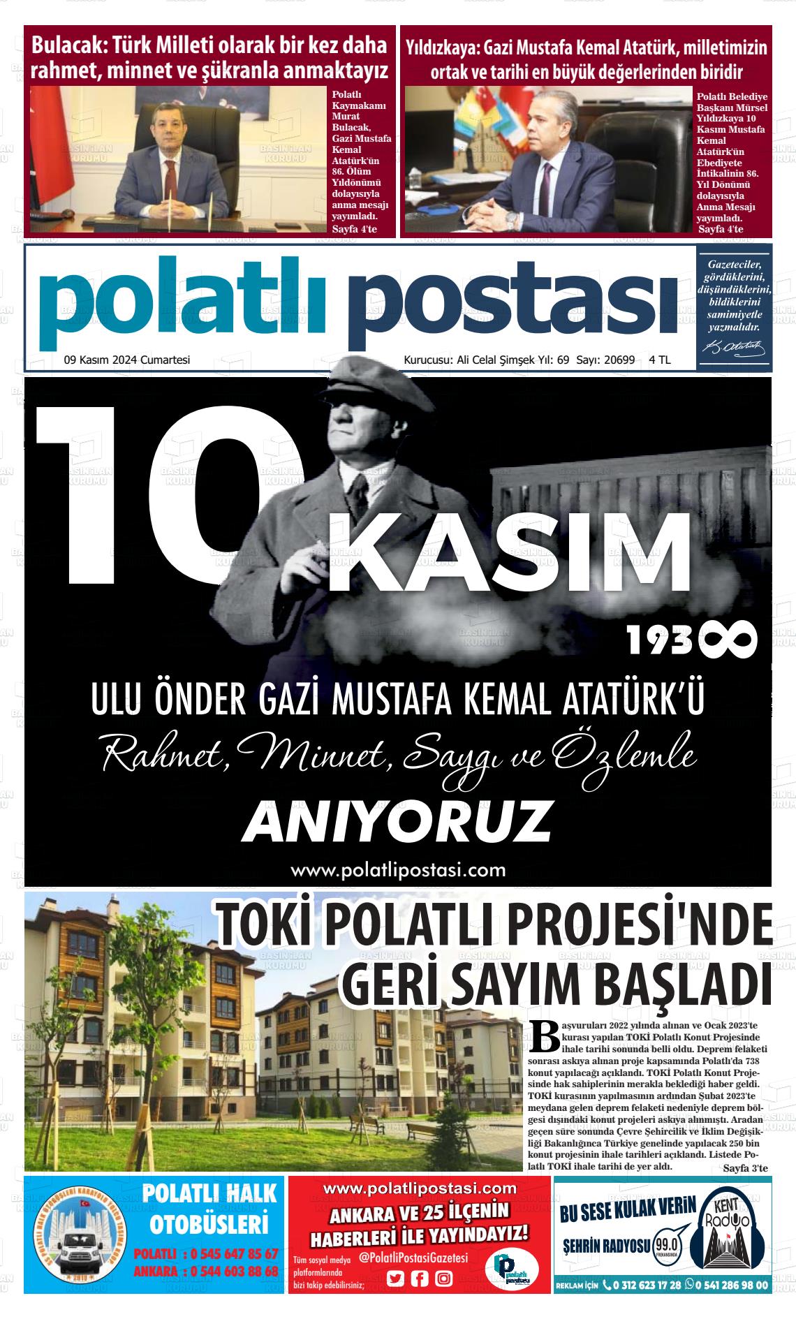 09 Kasım 2024 Polatlı Postası Gazete Manşeti