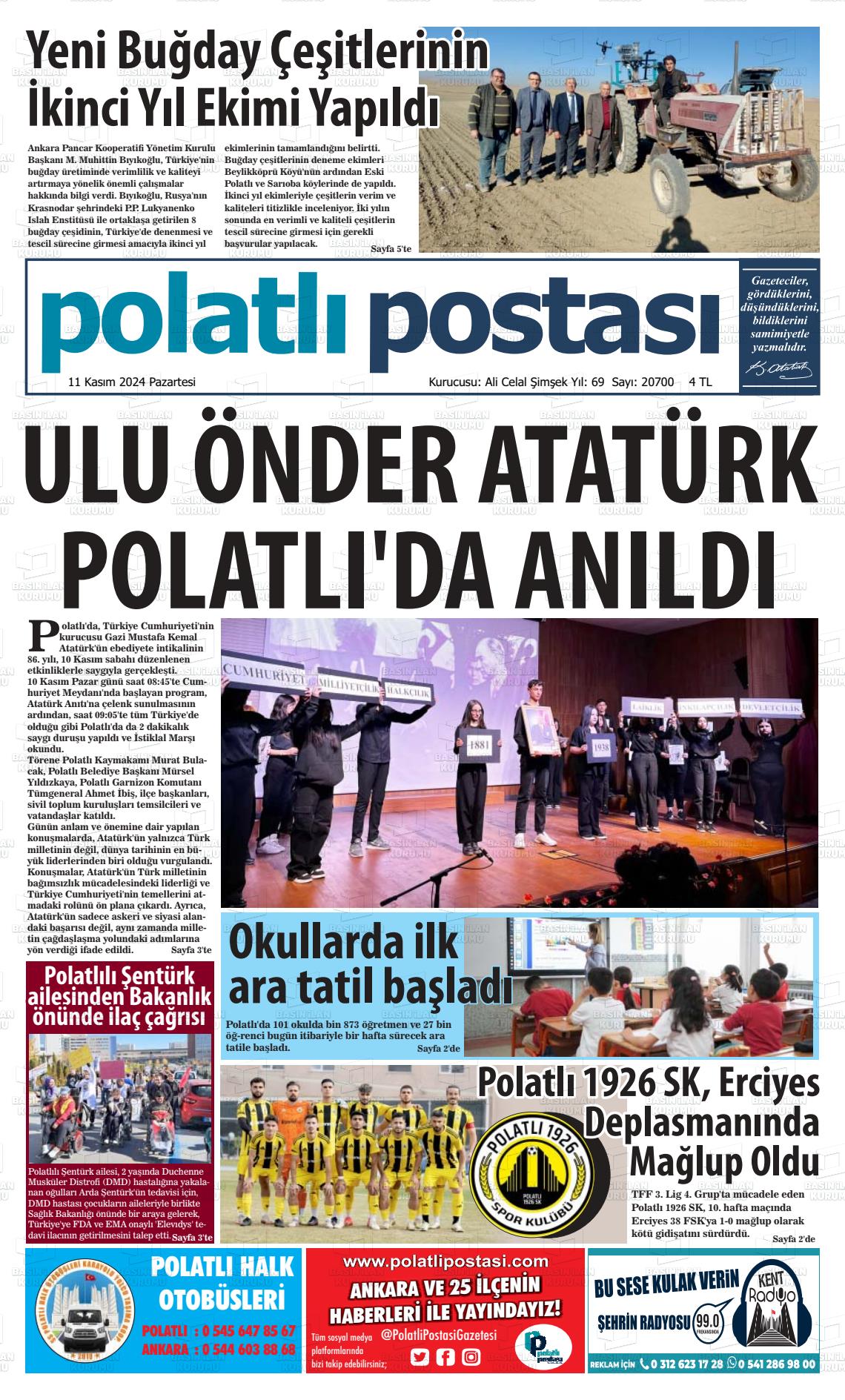 11 Kasım 2024 Polatlı Postası Gazete Manşeti