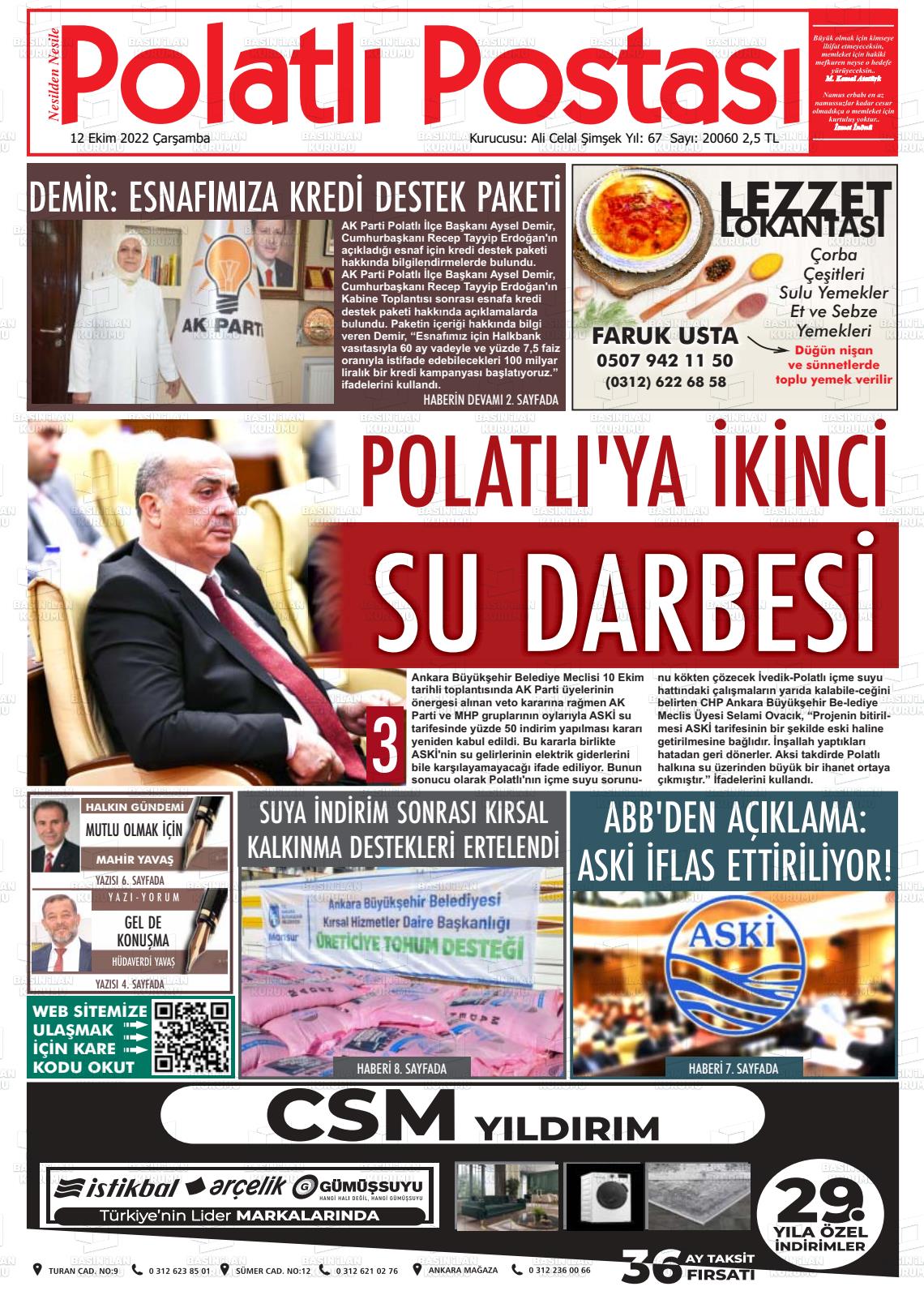 12 Ekim 2022 Polatlı Postası Gazete Manşeti