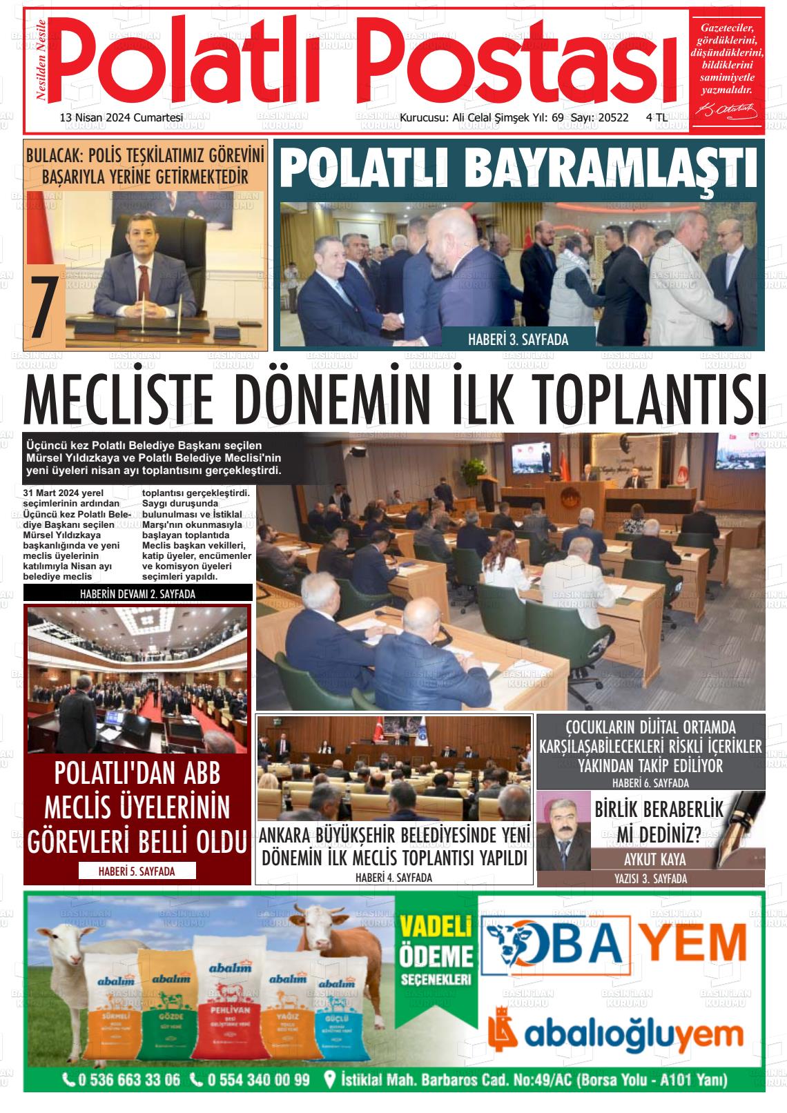 13 Nisan 2024 Polatlı Postası Gazete Manşeti