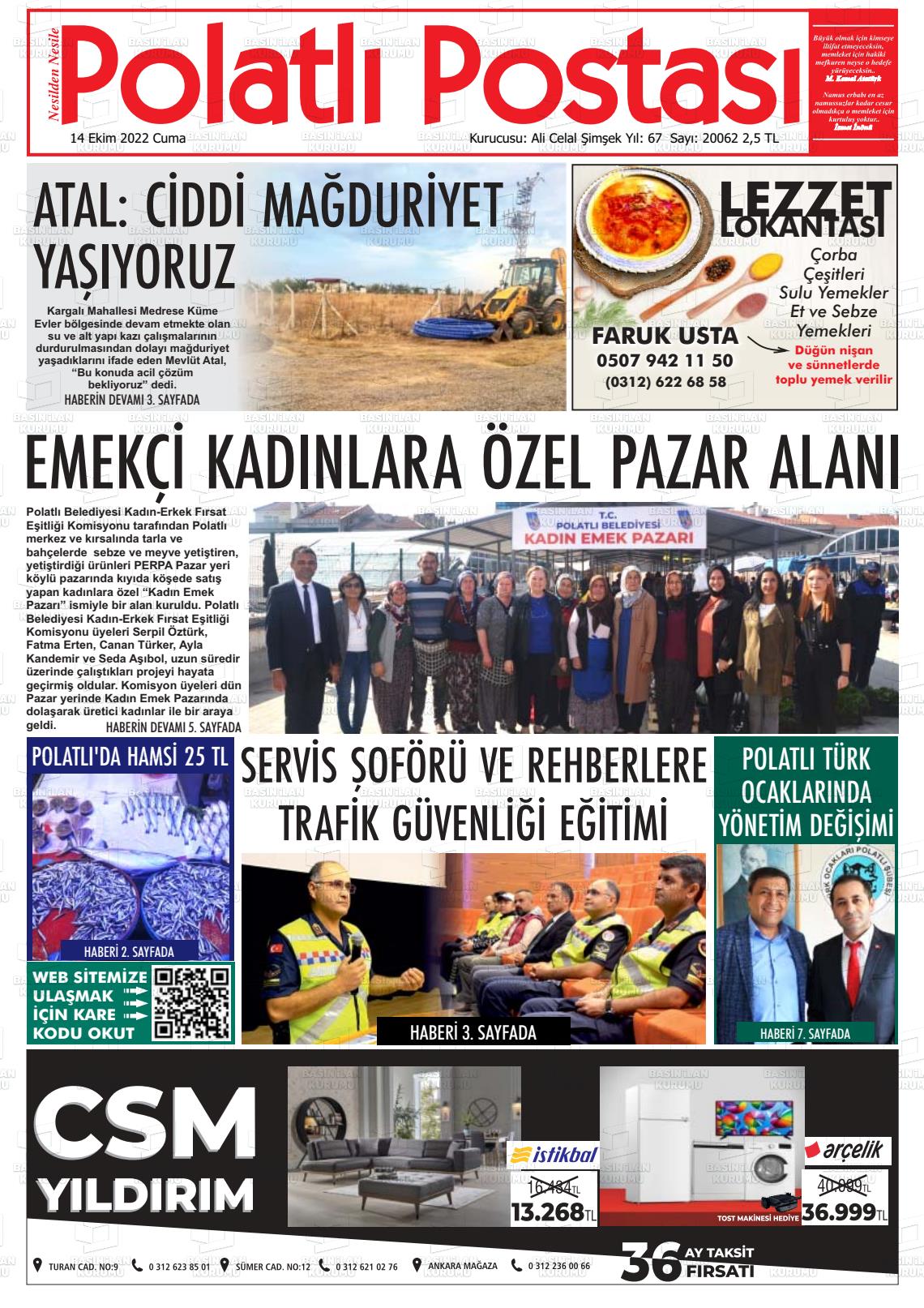 14 Ekim 2022 Polatlı Postası Gazete Manşeti