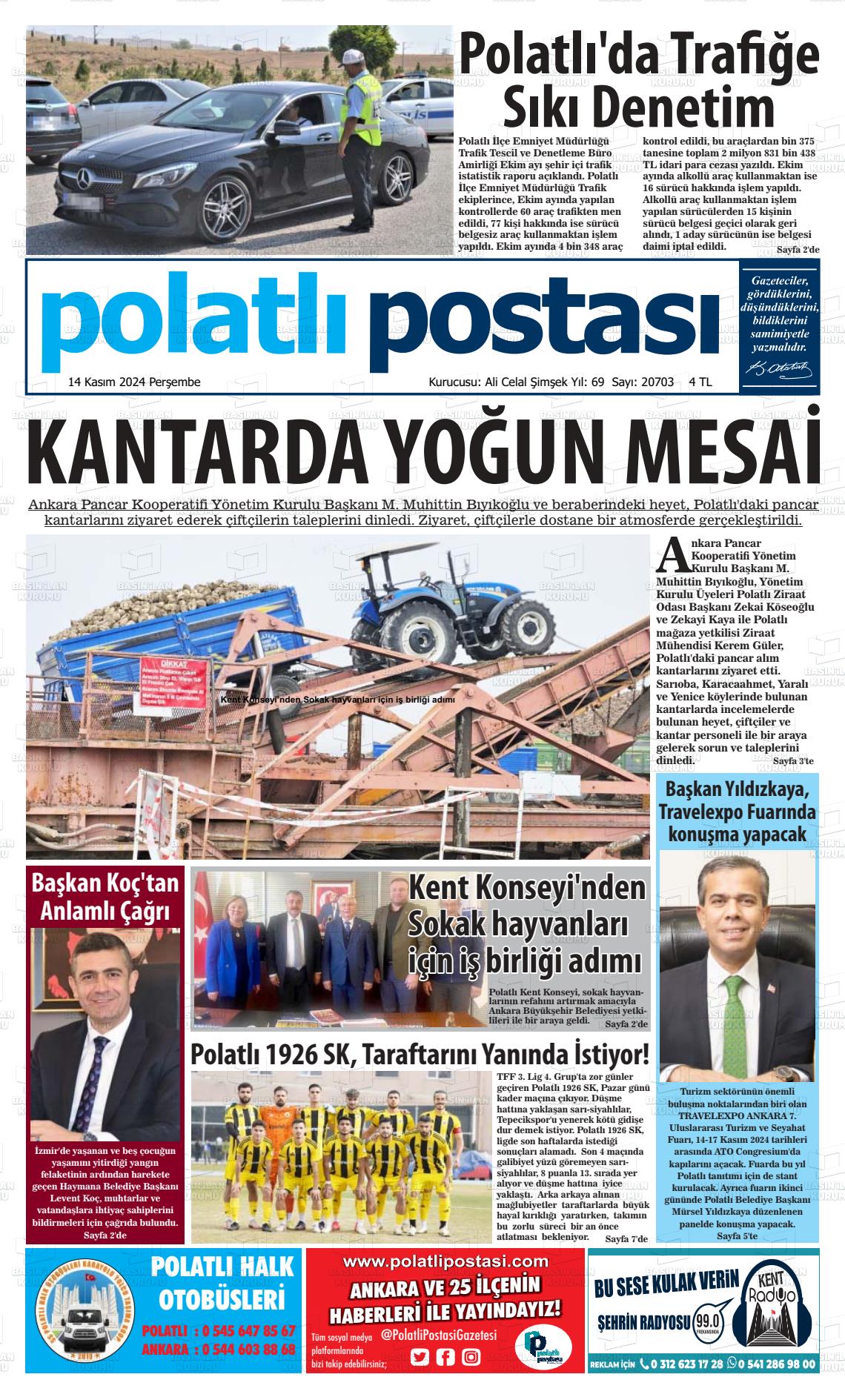 14 Kasım 2024 Polatlı Postası Gazete Manşeti