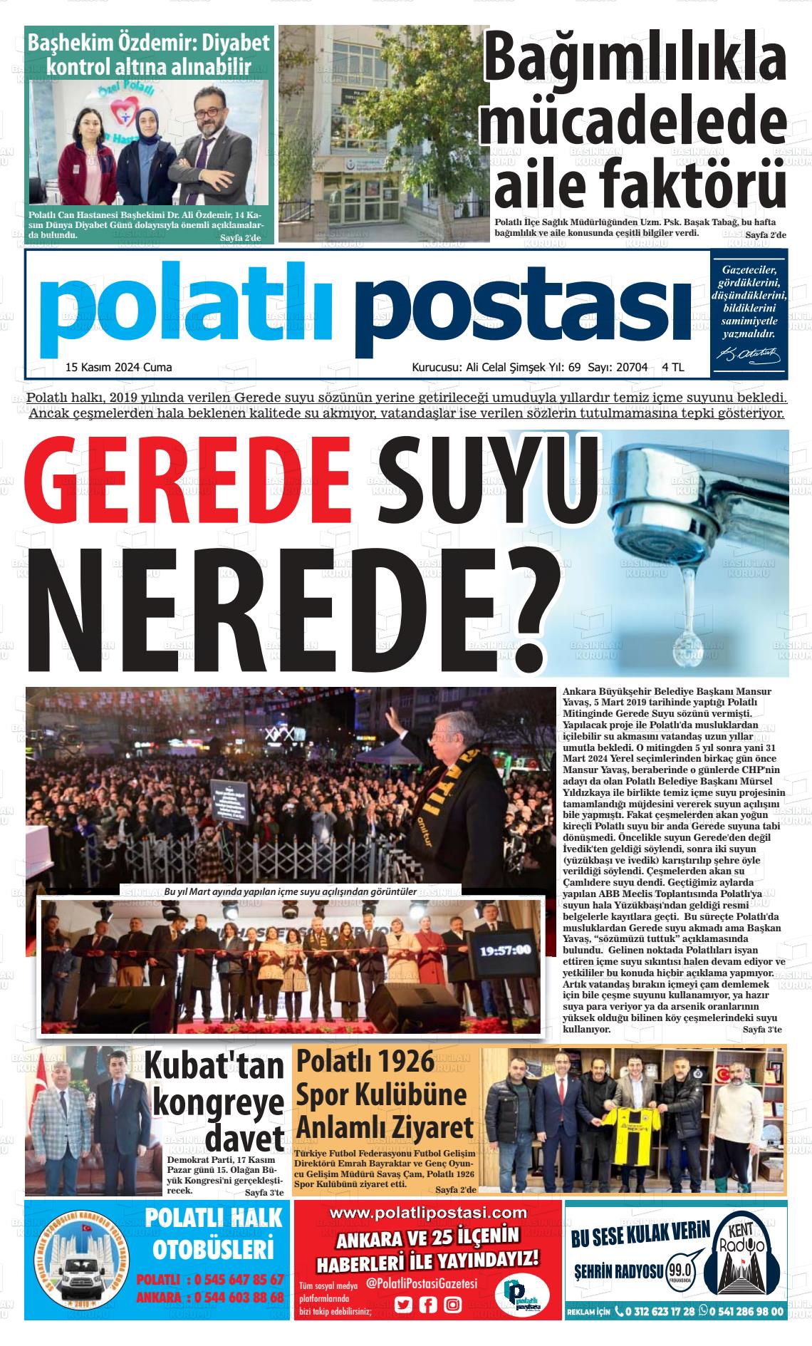 15 Kasım 2024 Polatlı Postası Gazete Manşeti