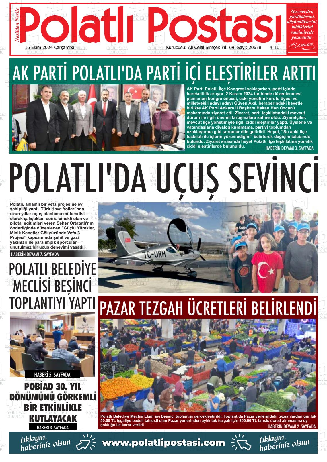 16 Ekim 2024 Polatlı Postası Gazete Manşeti