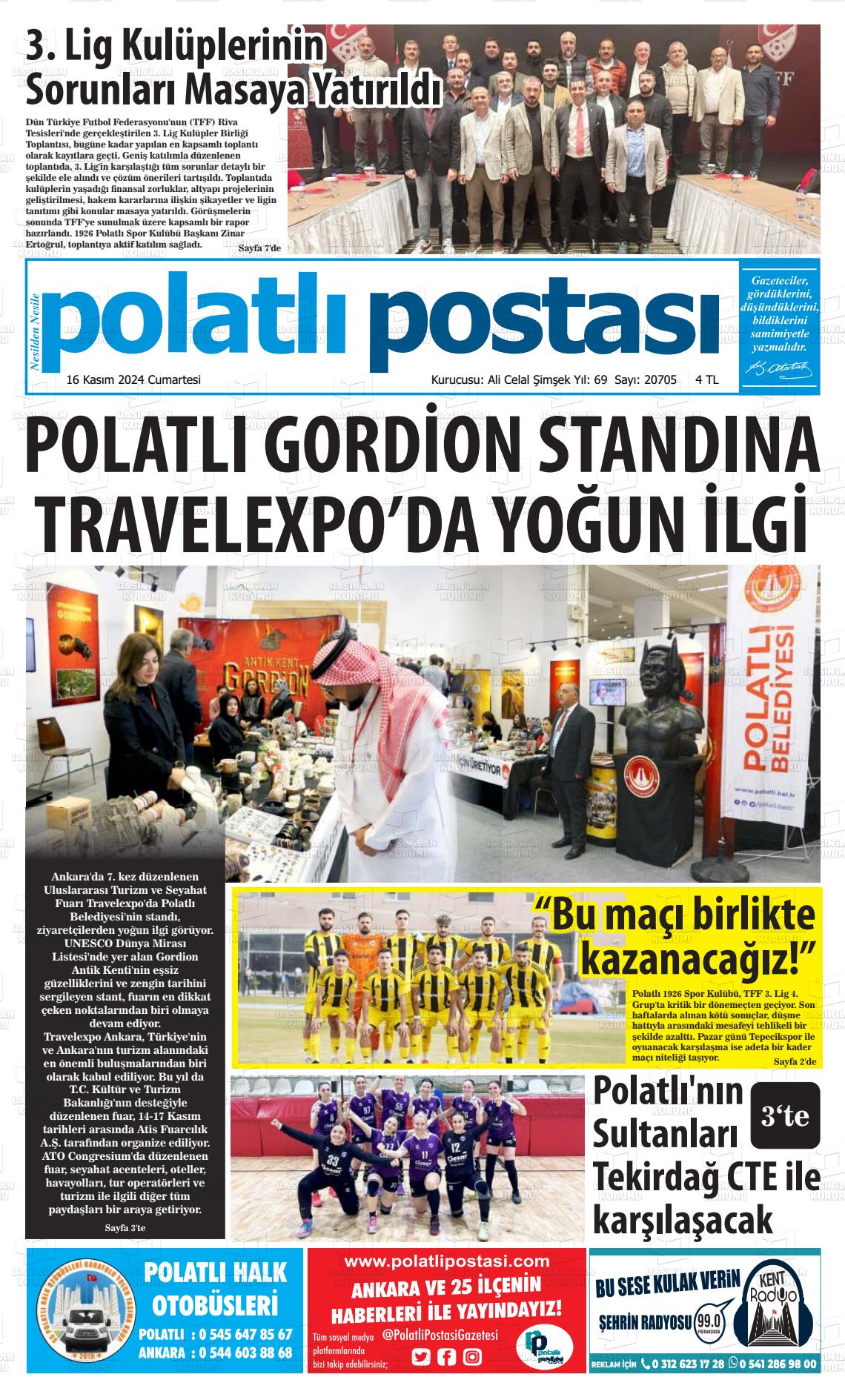 16 Kasım 2024 Polatlı Postası Gazete Manşeti