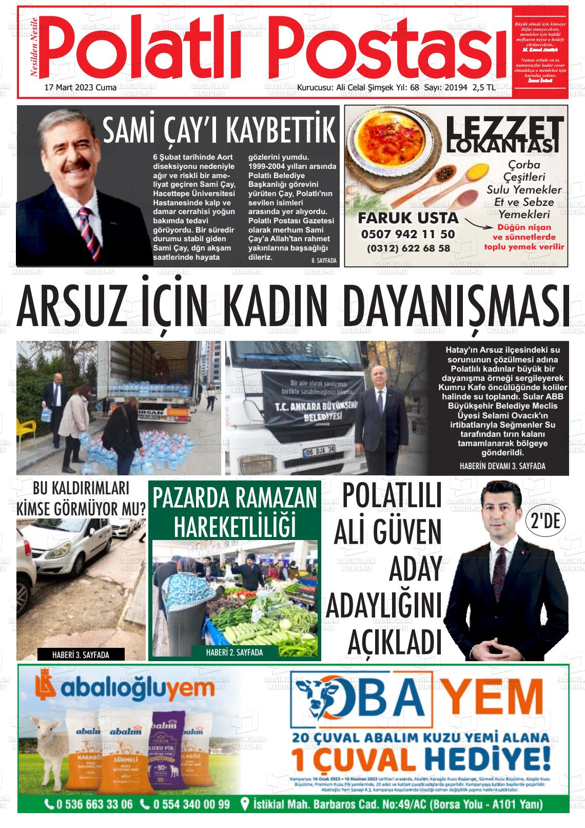 17 Mart 2023 Polatlı Postası Gazete Manşeti