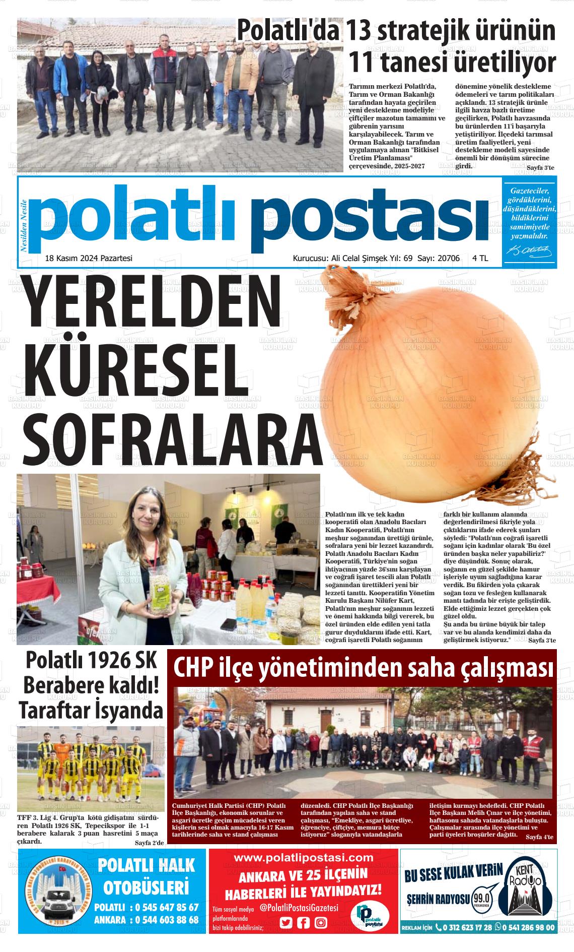 18 Kasım 2024 Polatlı Postası Gazete Manşeti