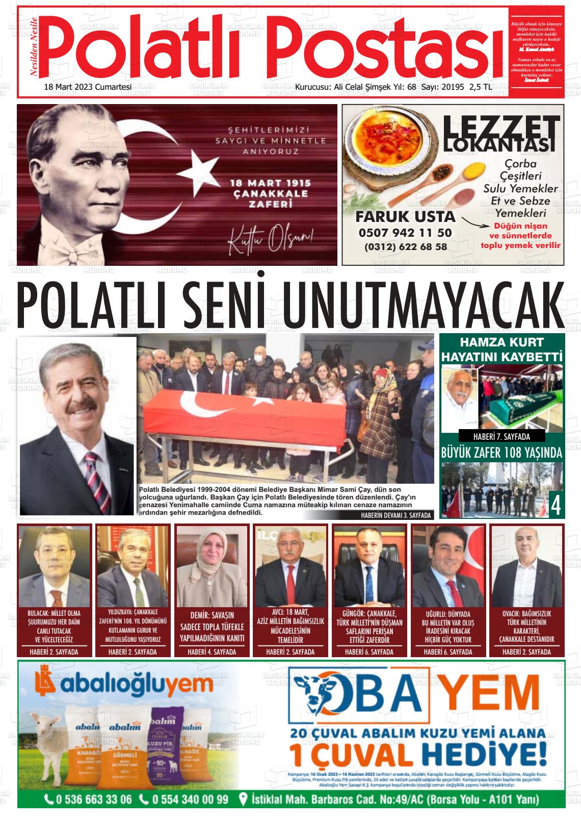 18 Mart 2023 Polatlı Postası Gazete Manşeti