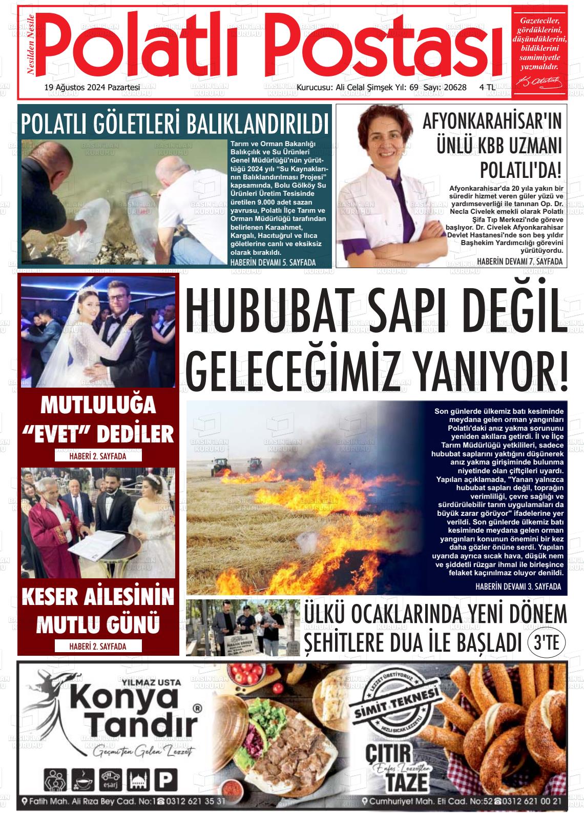 19 Ağustos 2024 Polatlı Postası Gazete Manşeti