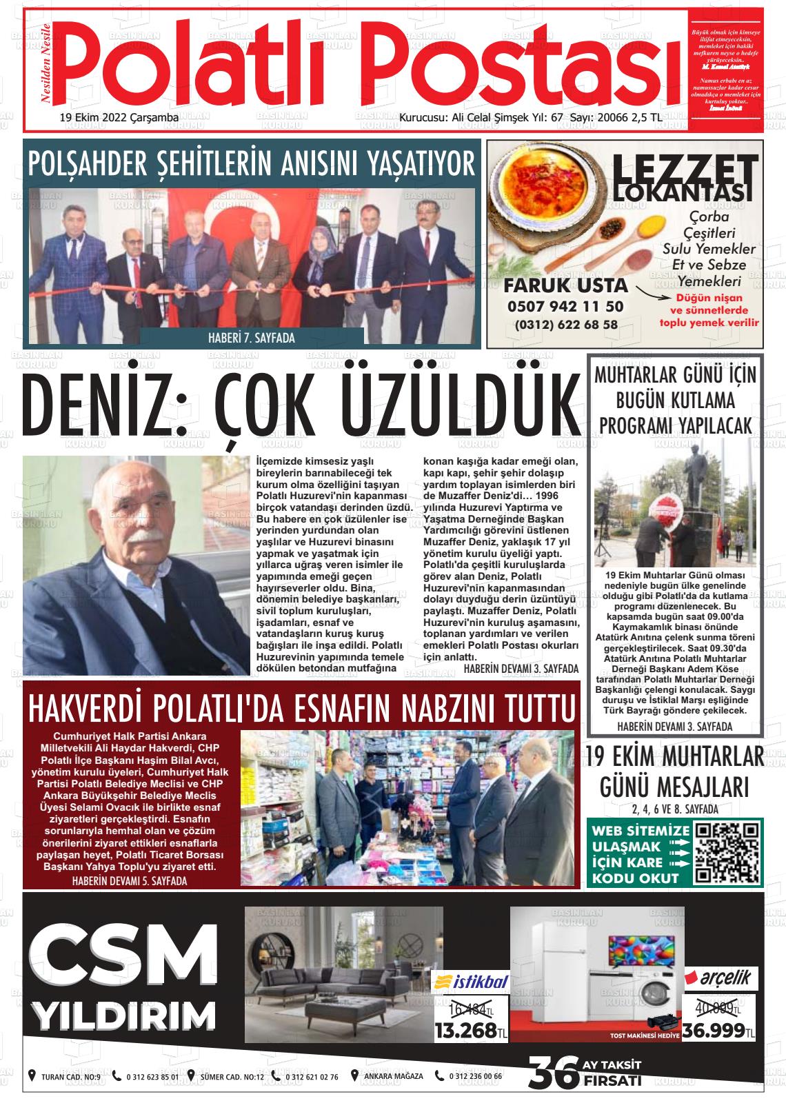 19 Ekim 2022 Polatlı Postası Gazete Manşeti