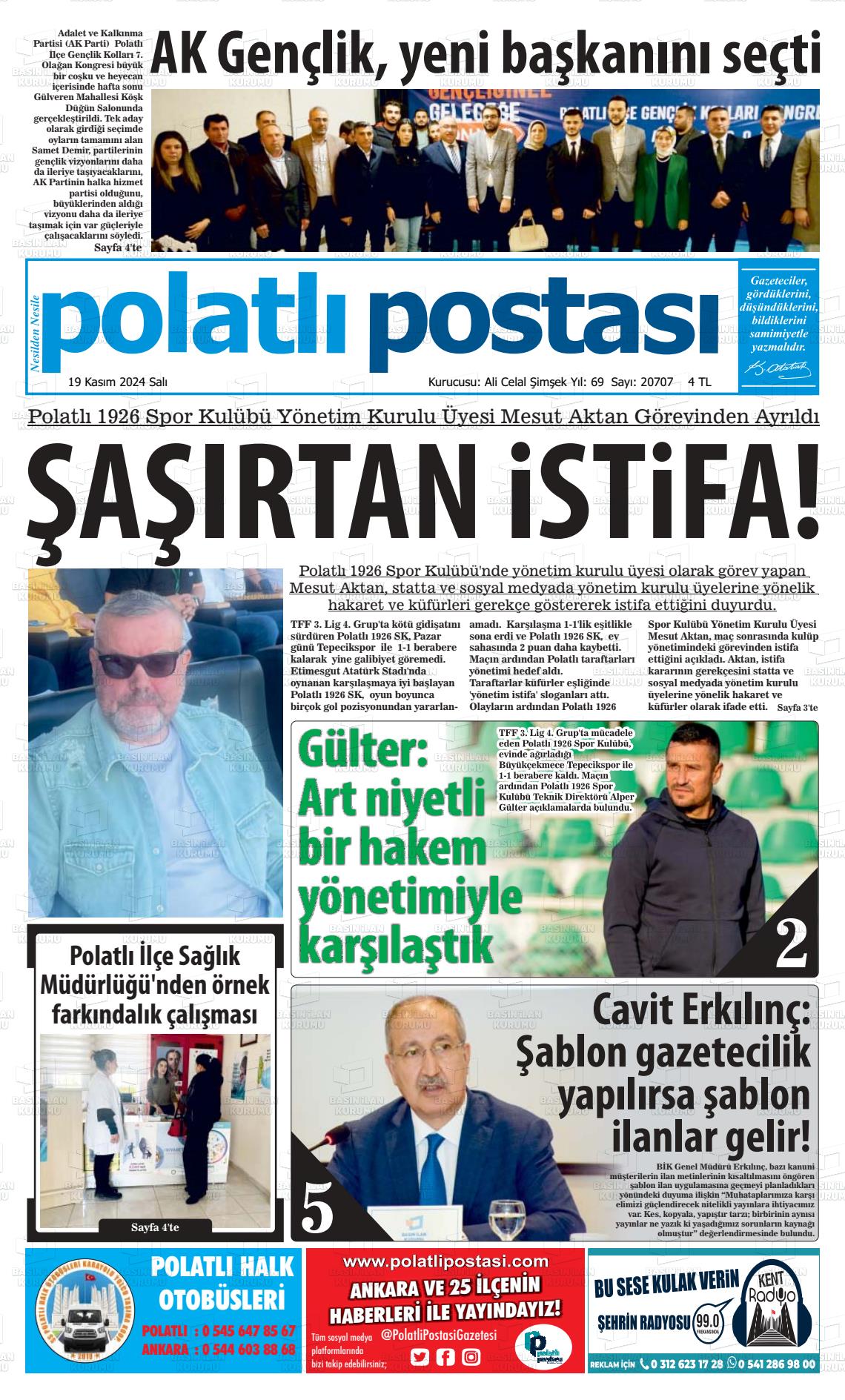 19 Kasım 2024 Polatlı Postası Gazete Manşeti