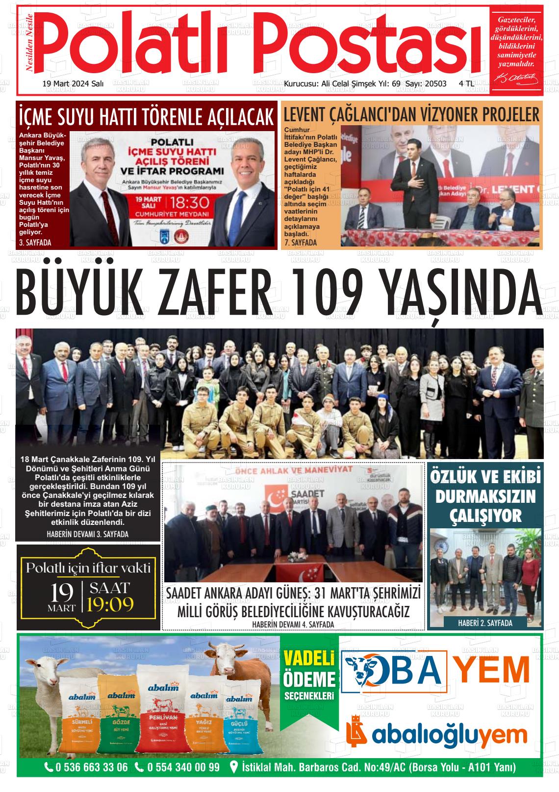 19 Mart 2024 Polatlı Postası Gazete Manşeti