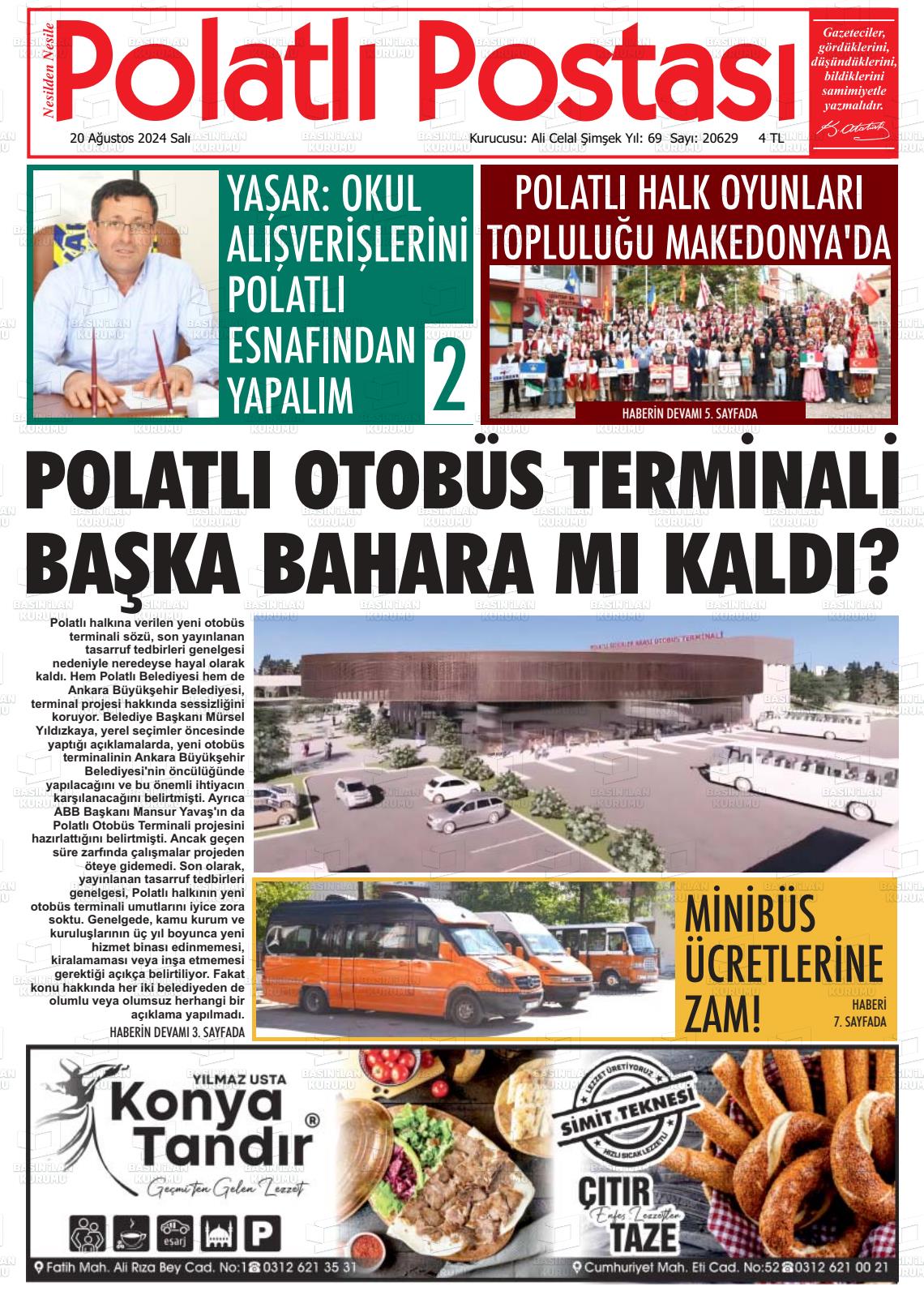 20 Ağustos 2024 Polatlı Postası Gazete Manşeti