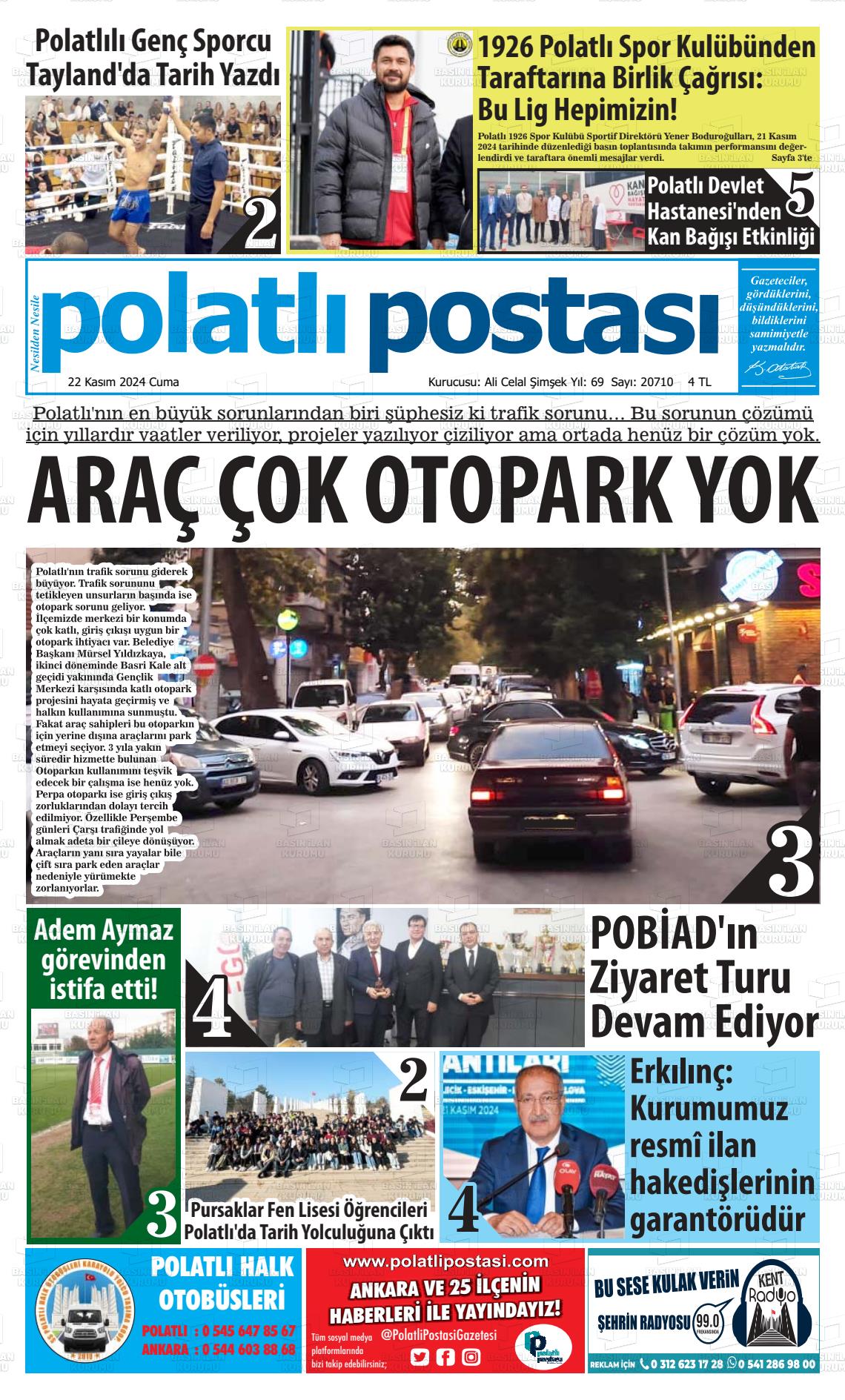 22 Kasım 2024 Polatlı Postası Gazete Manşeti