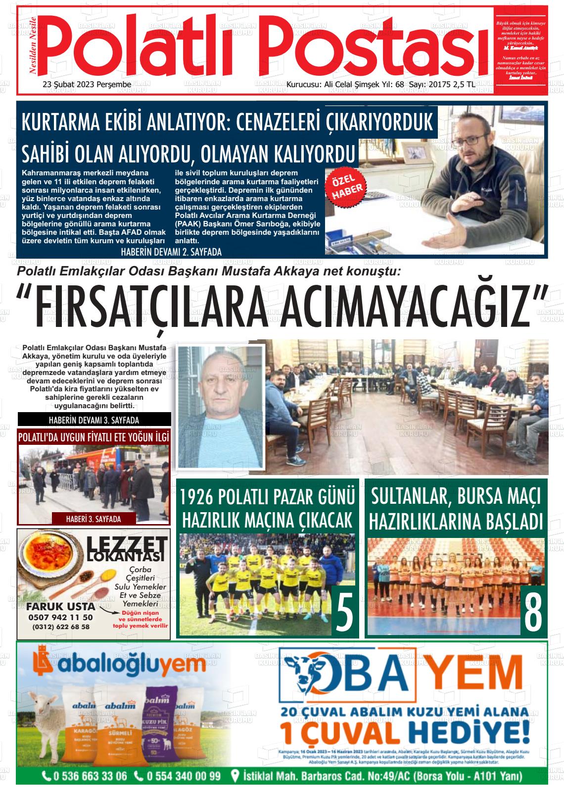 04 Mart 2023 Polatlı Postası Gazete Manşeti