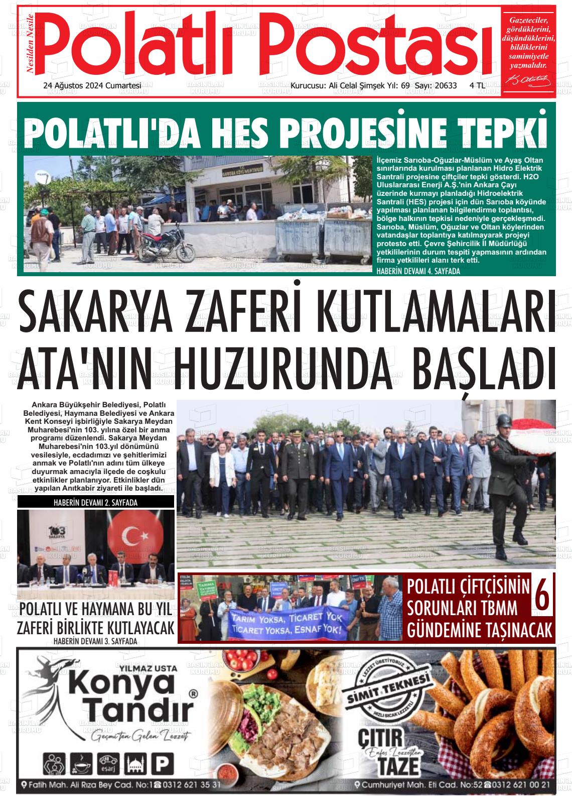 24 Ağustos 2024 Polatlı Postası Gazete Manşeti