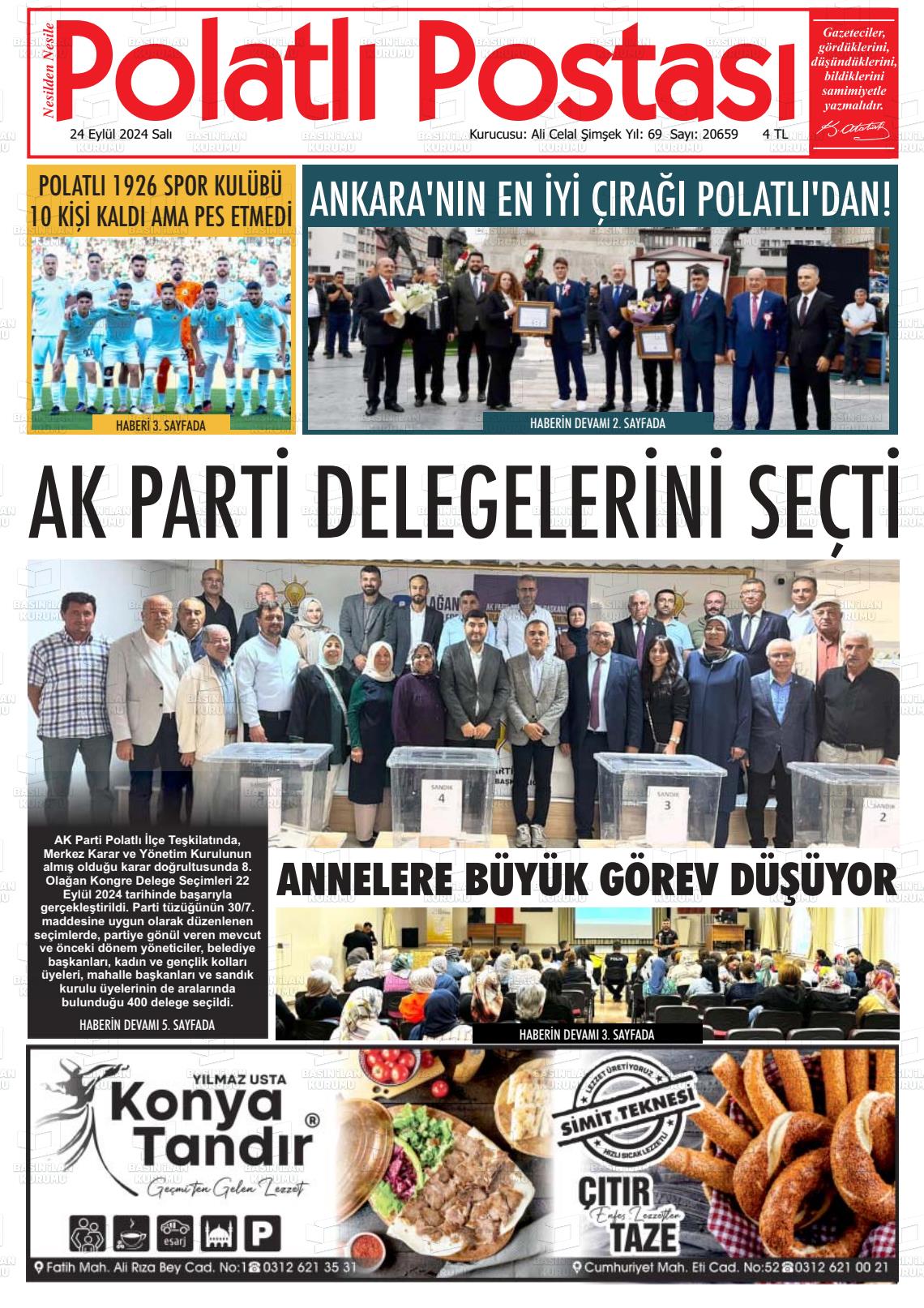 25 Eylül 2024 Polatlı Postası Gazete Manşeti