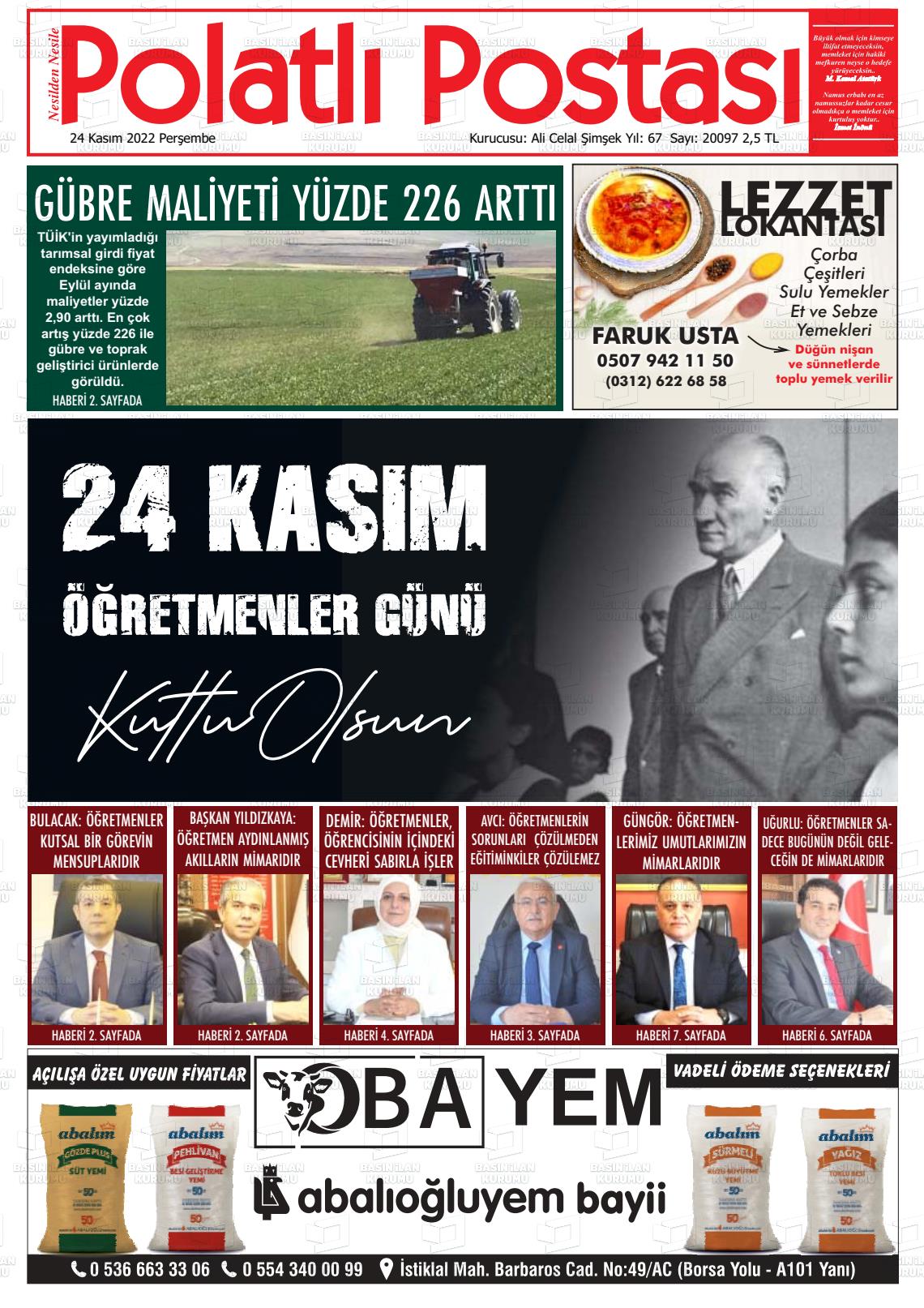 24 Kasım 2022 Polatlı Postası Gazete Manşeti