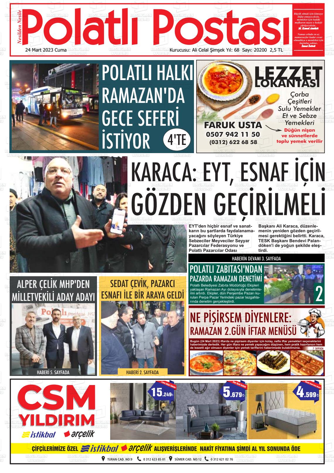 24 Mart 2023 Polatlı Postası Gazete Manşeti