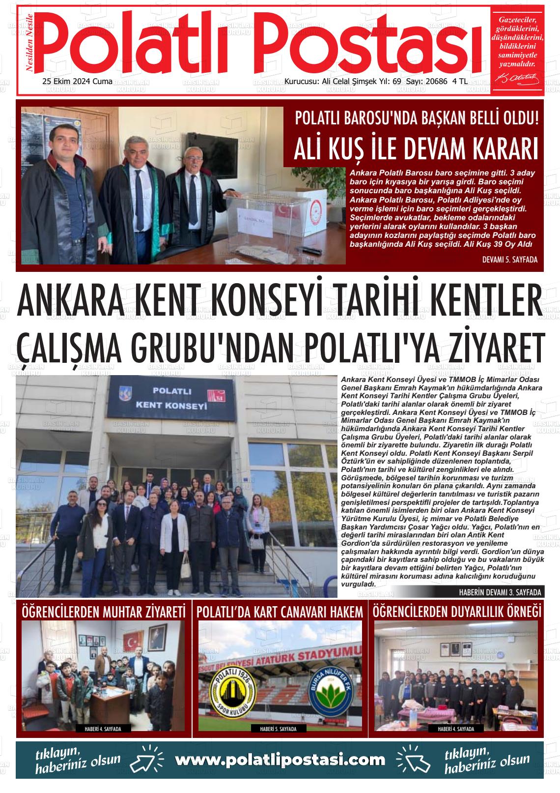 25 Ekim 2024 Polatlı Postası Gazete Manşeti