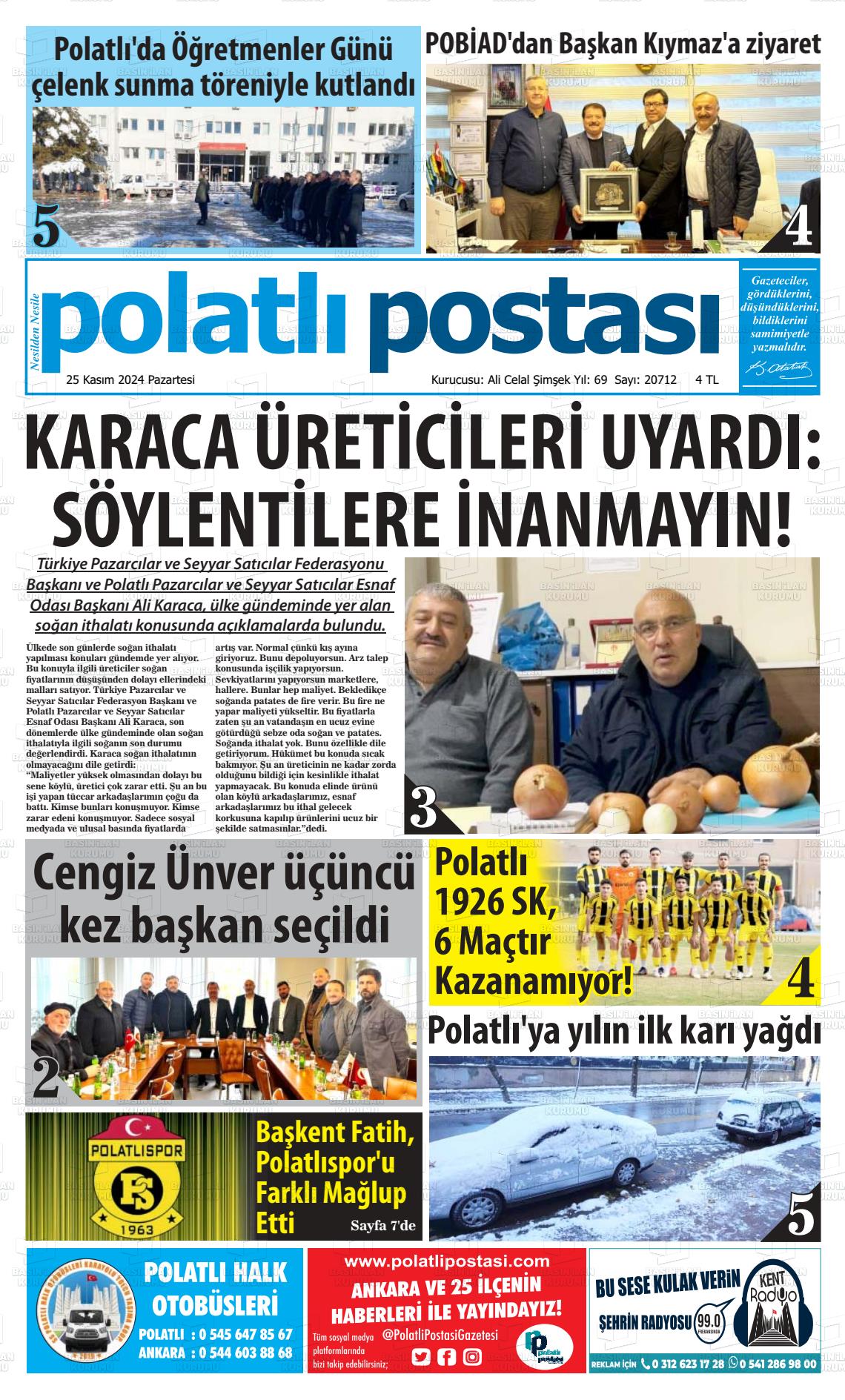 25 Kasım 2024 Polatlı Postası Gazete Manşeti