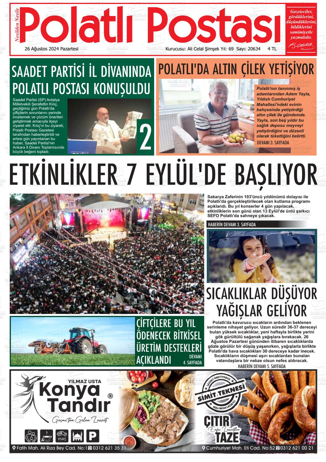 26 Ağustos 2024 Polatlı Postası Gazete Manşeti