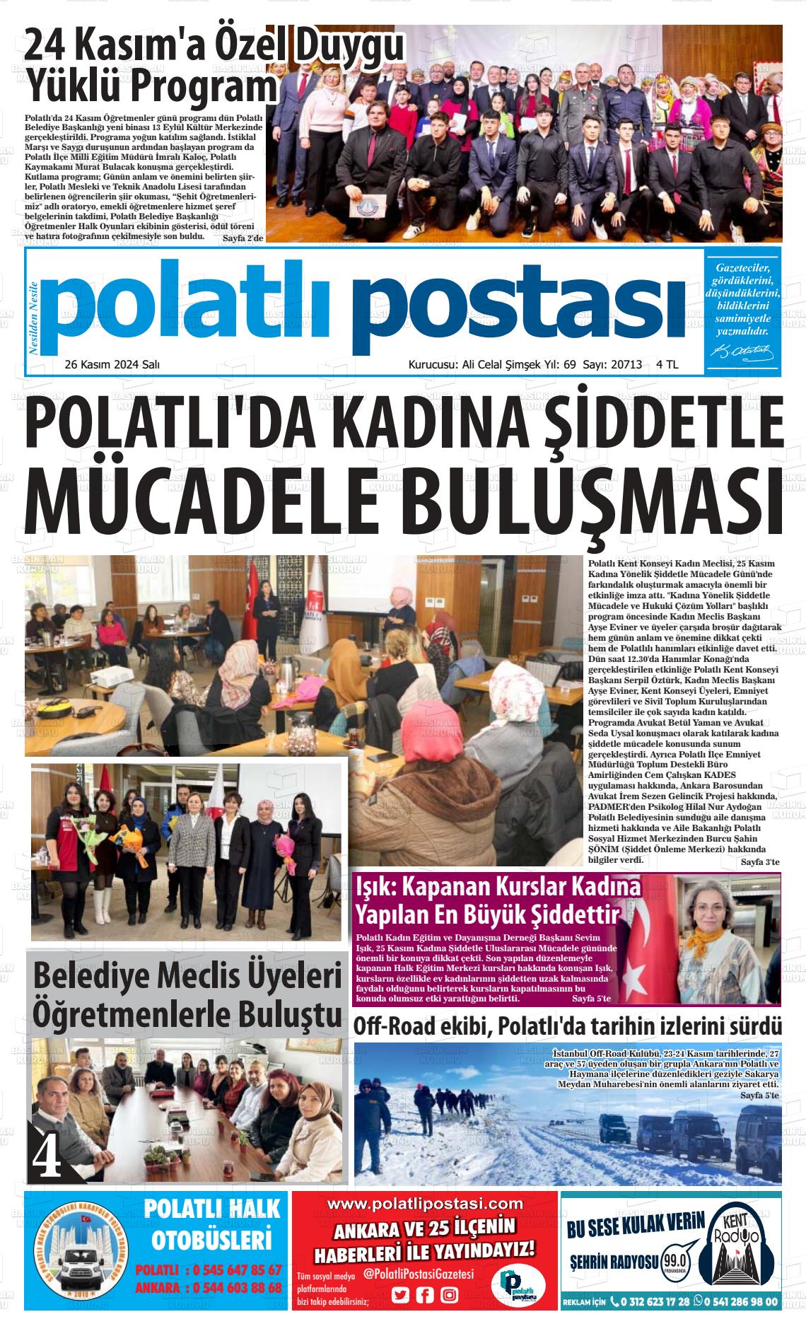 26 Kasım 2024 Polatlı Postası Gazete Manşeti