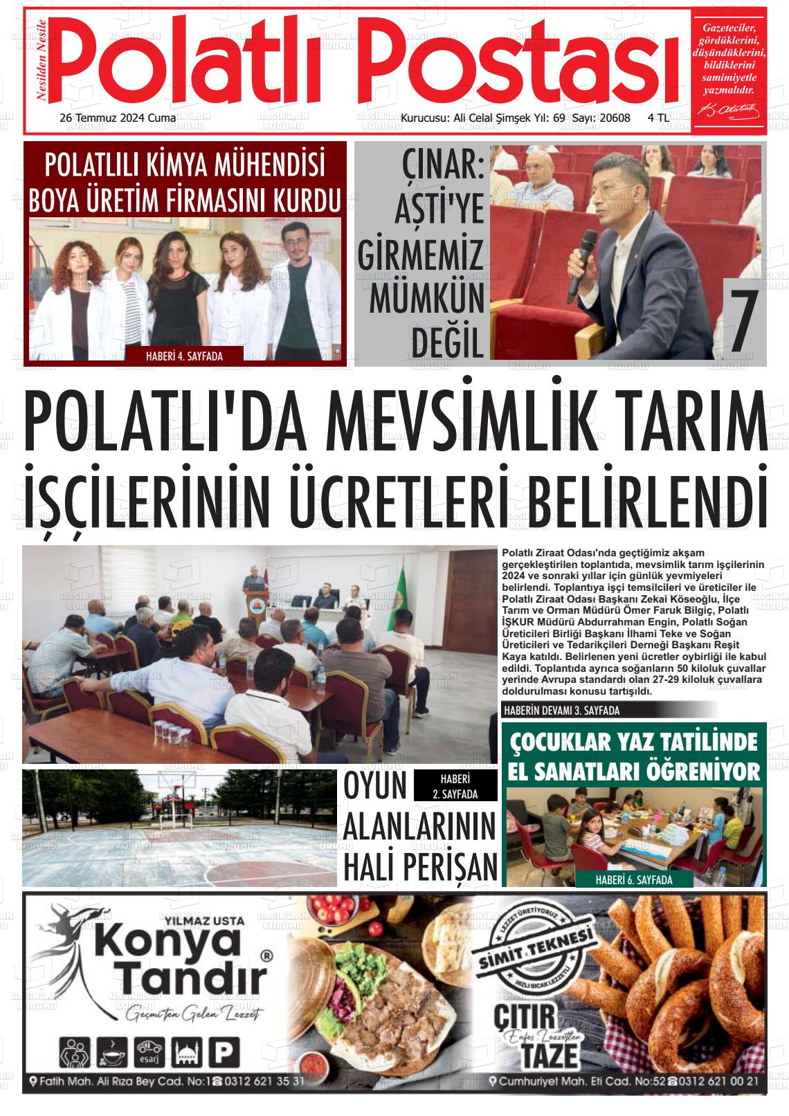 26 Temmuz 2024 Polatlı Postası Gazete Manşeti