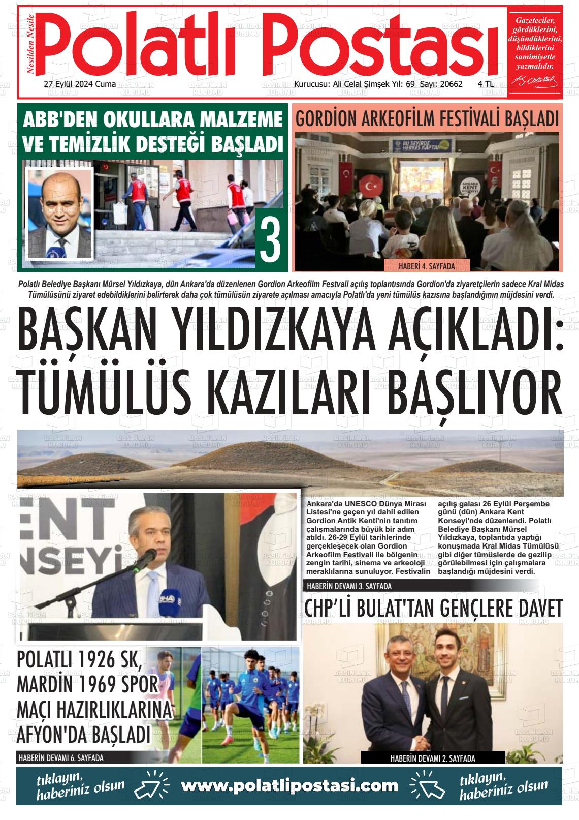 27 Eylül 2024 Polatlı Postası Gazete Manşeti