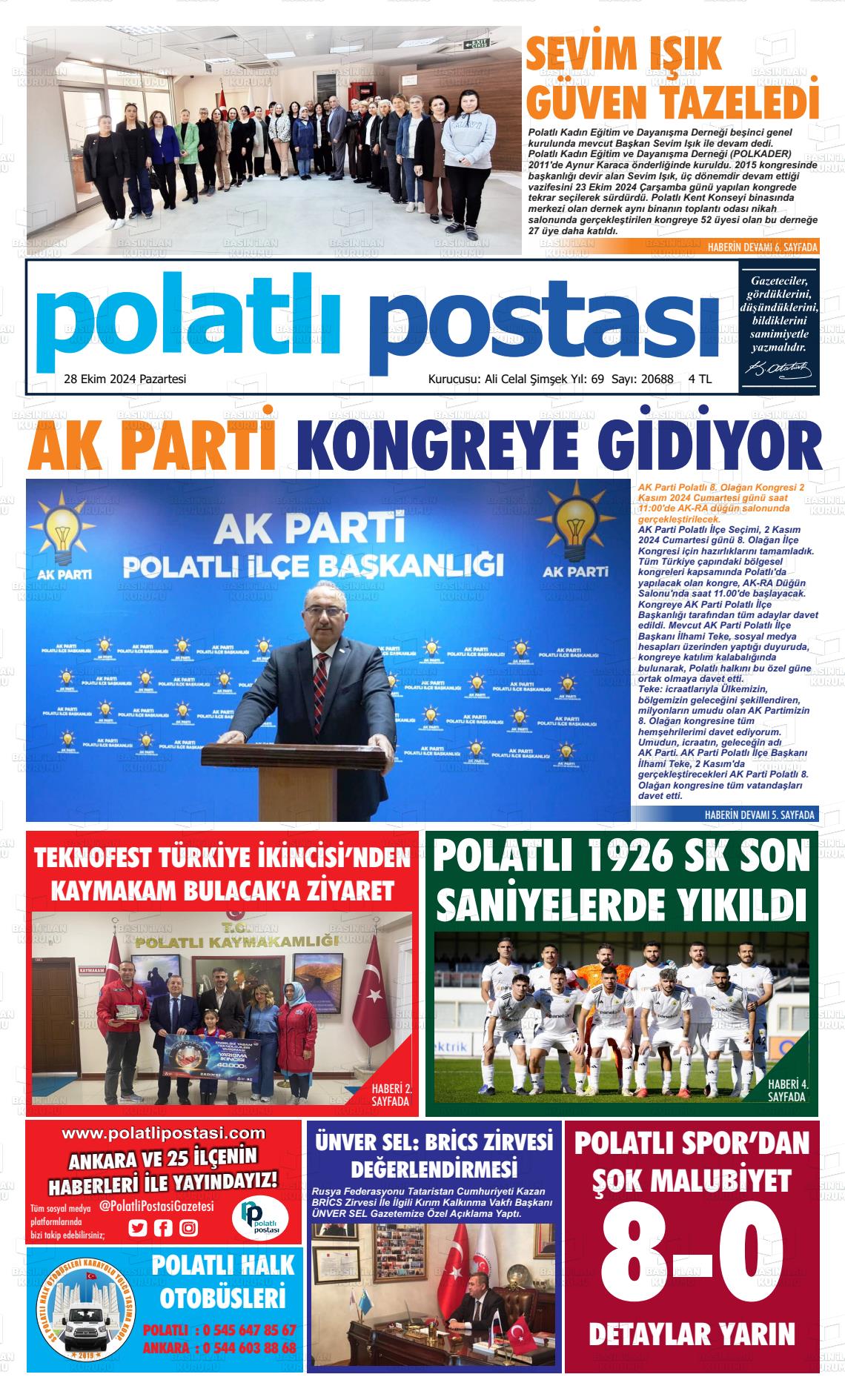 28 Ekim 2024 Polatlı Postası Gazete Manşeti