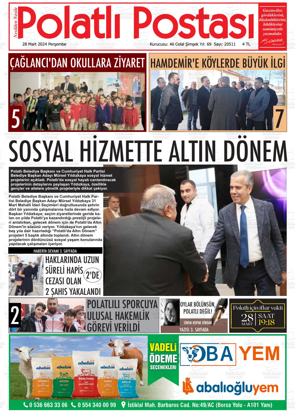 28 Mart 2024 Polatlı Postası Gazete Manşeti