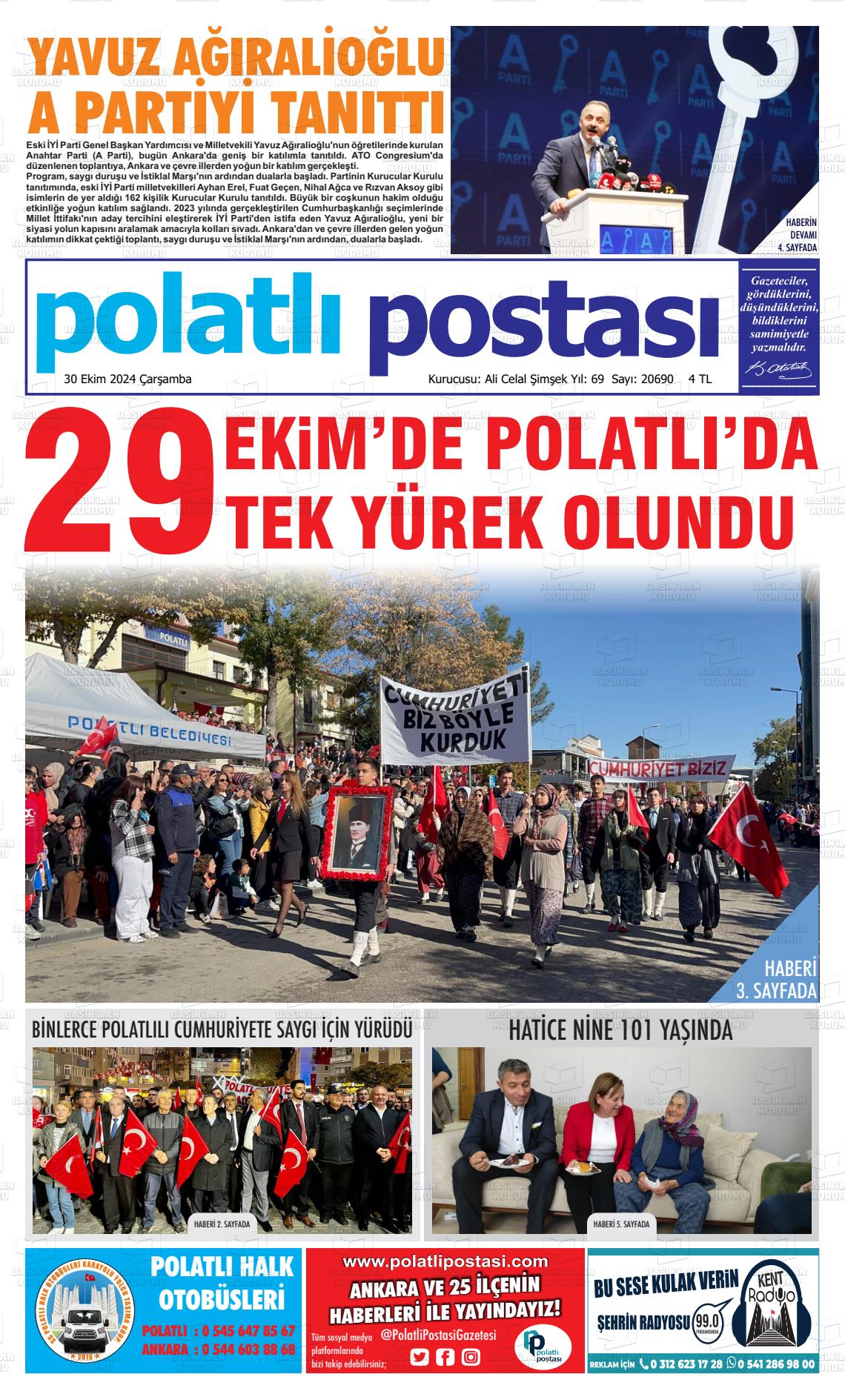 30 Ekim 2024 Polatlı Postası Gazete Manşeti