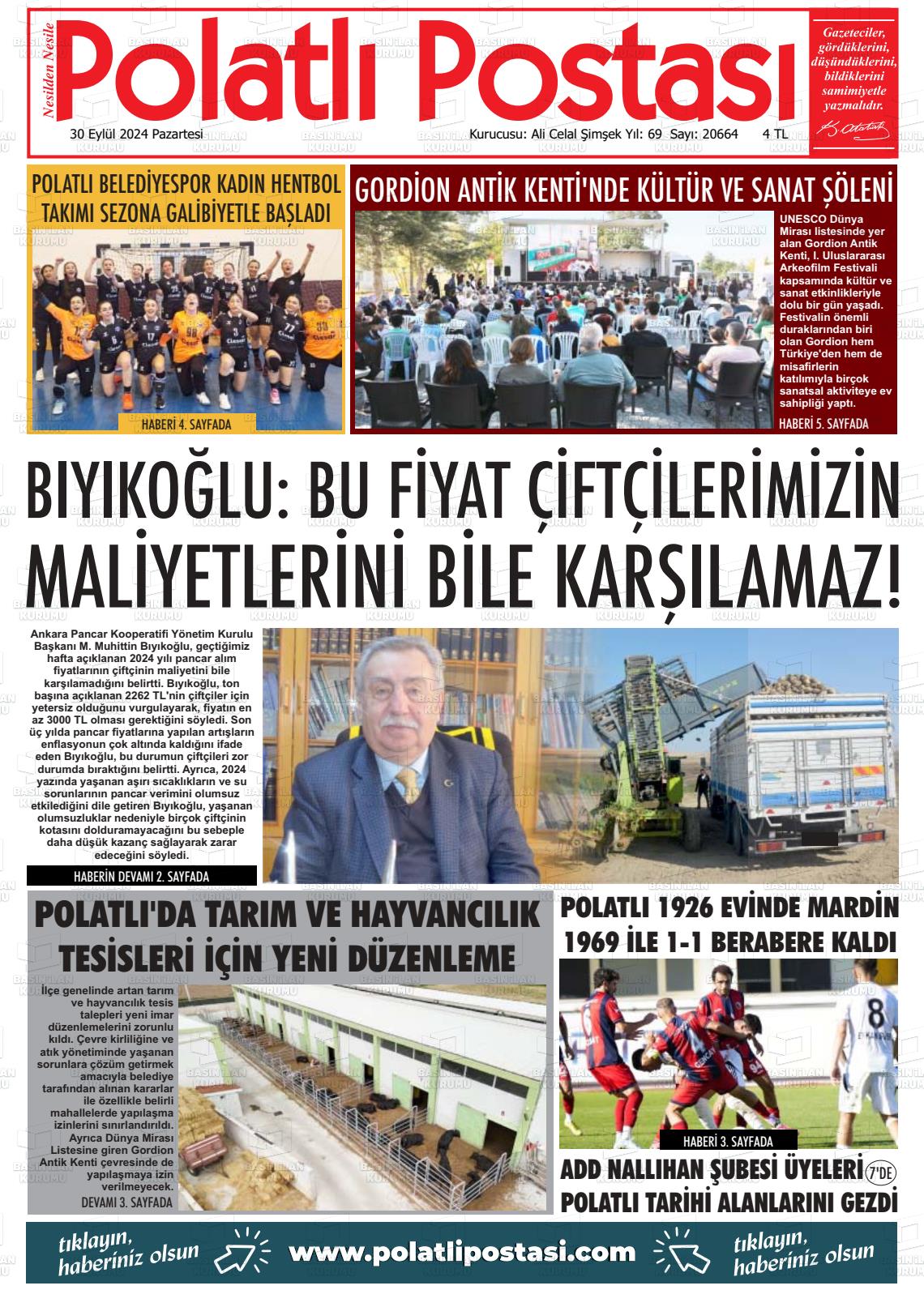 30 Eylül 2024 Polatlı Postası Gazete Manşeti