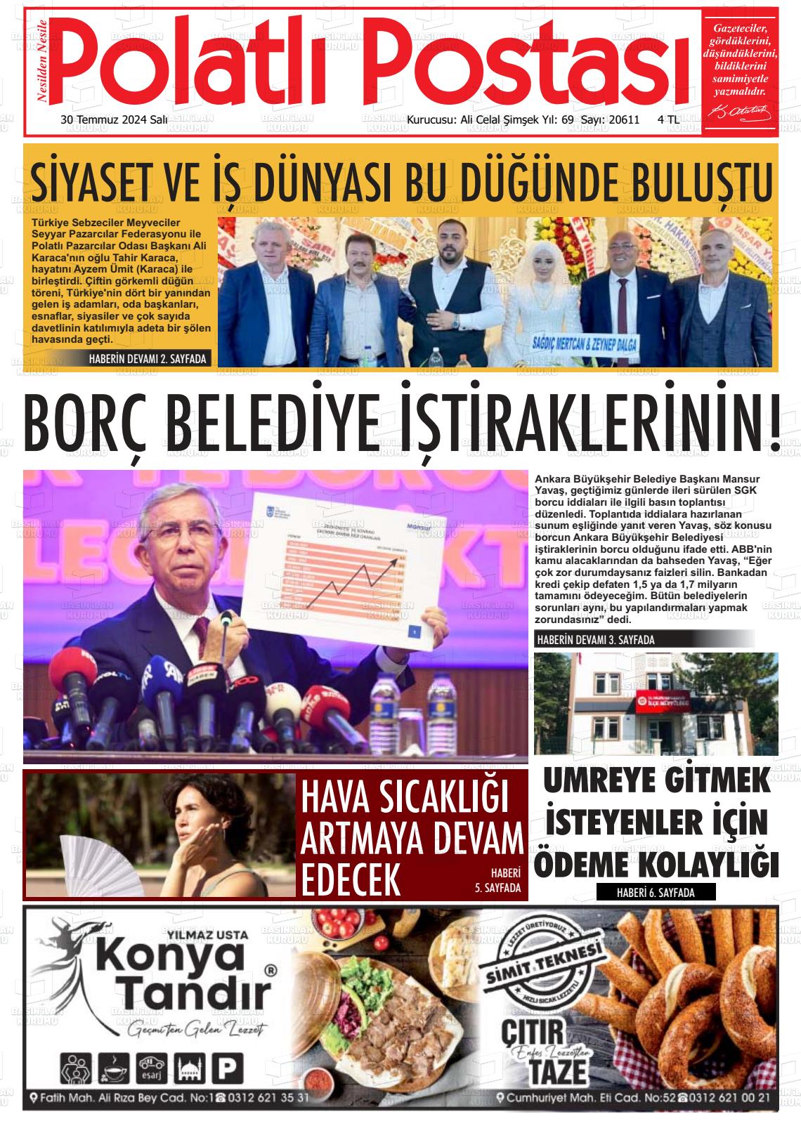 30 Temmuz 2024 Polatlı Postası Gazete Manşeti