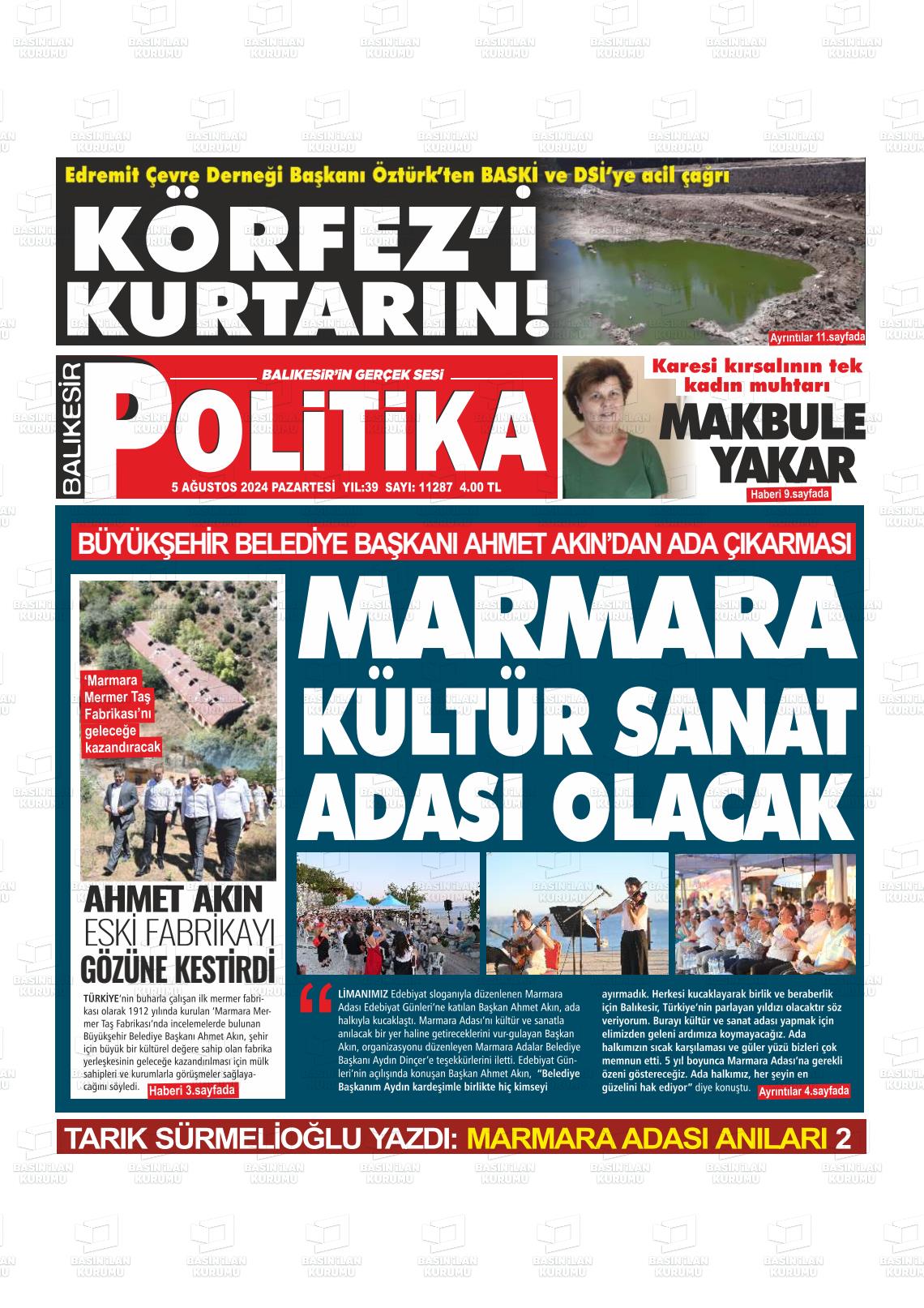 05 Ağustos 2024 Balıkesir Politika Gazete Manşeti