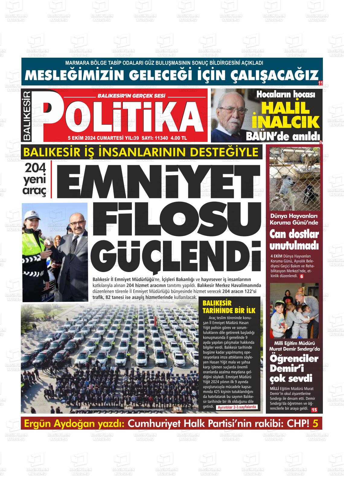 05 Ekim 2024 Balıkesir Politika Gazete Manşeti