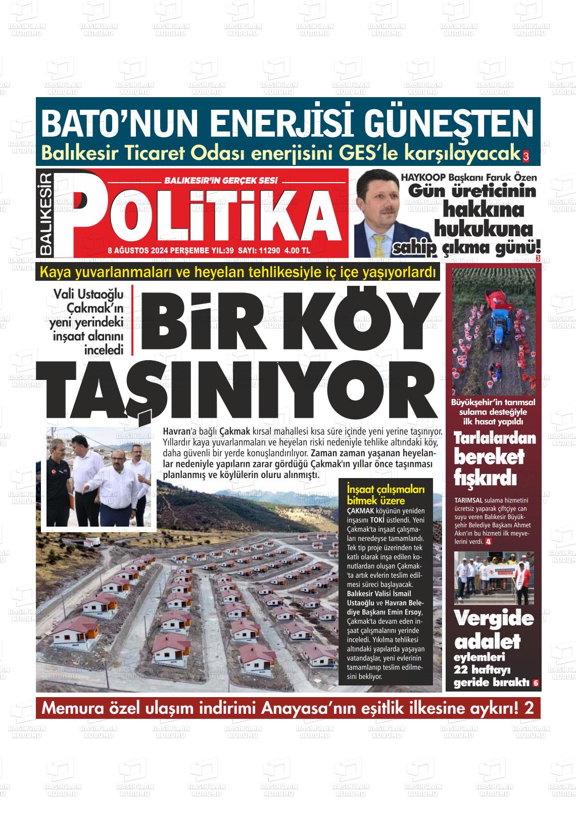 08 Ağustos 2024 Balıkesir Politika Gazete Manşeti