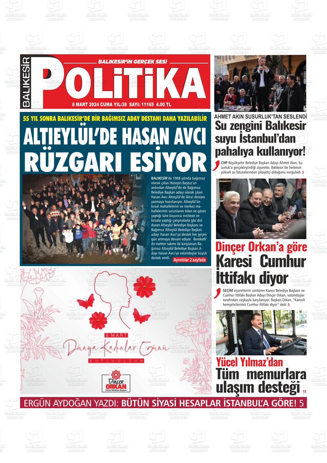 08 Mart 2024 Balıkesir Politika Gazete Manşeti