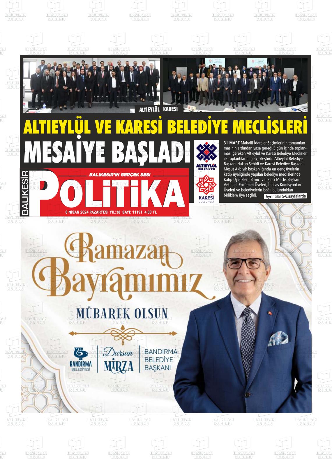 08 Nisan 2024 Balıkesir Politika Gazete Manşeti