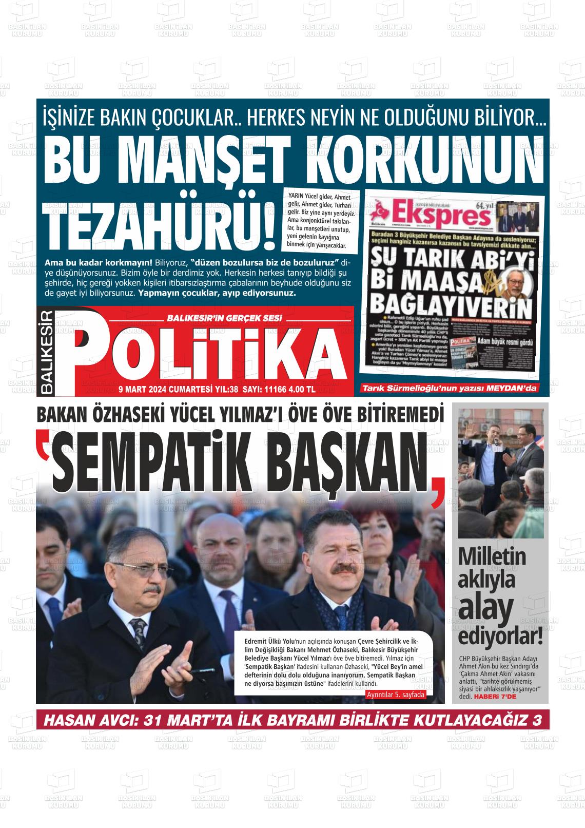 09 Mart 2024 Balıkesir Politika Gazete Manşeti