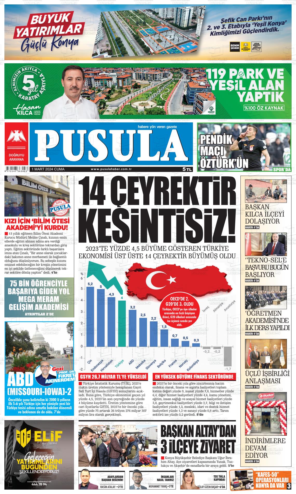 01 Mart 2024 Pusula Haber Gazete Manşeti