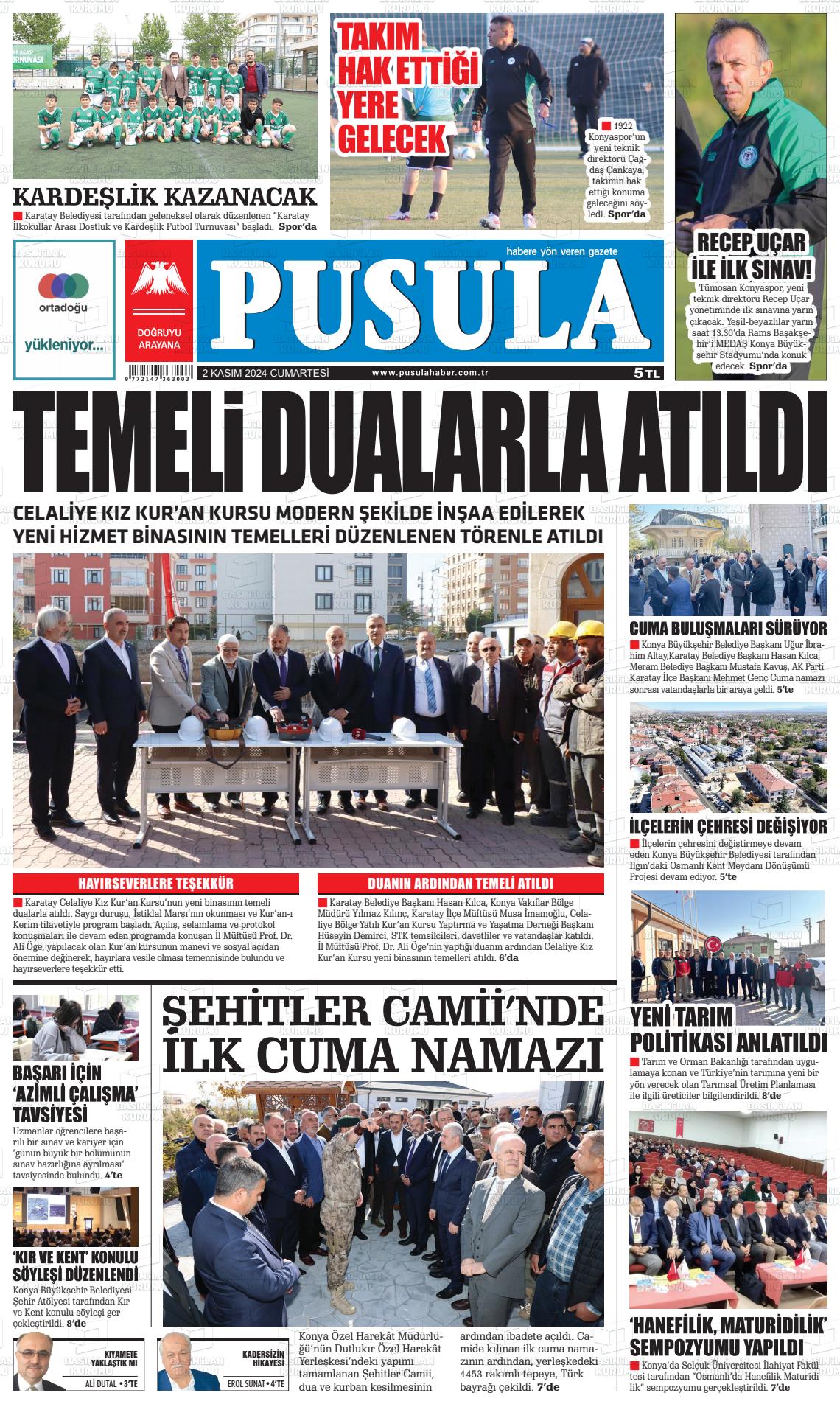 02 Kasım 2024 Pusula Haber Gazete Manşeti