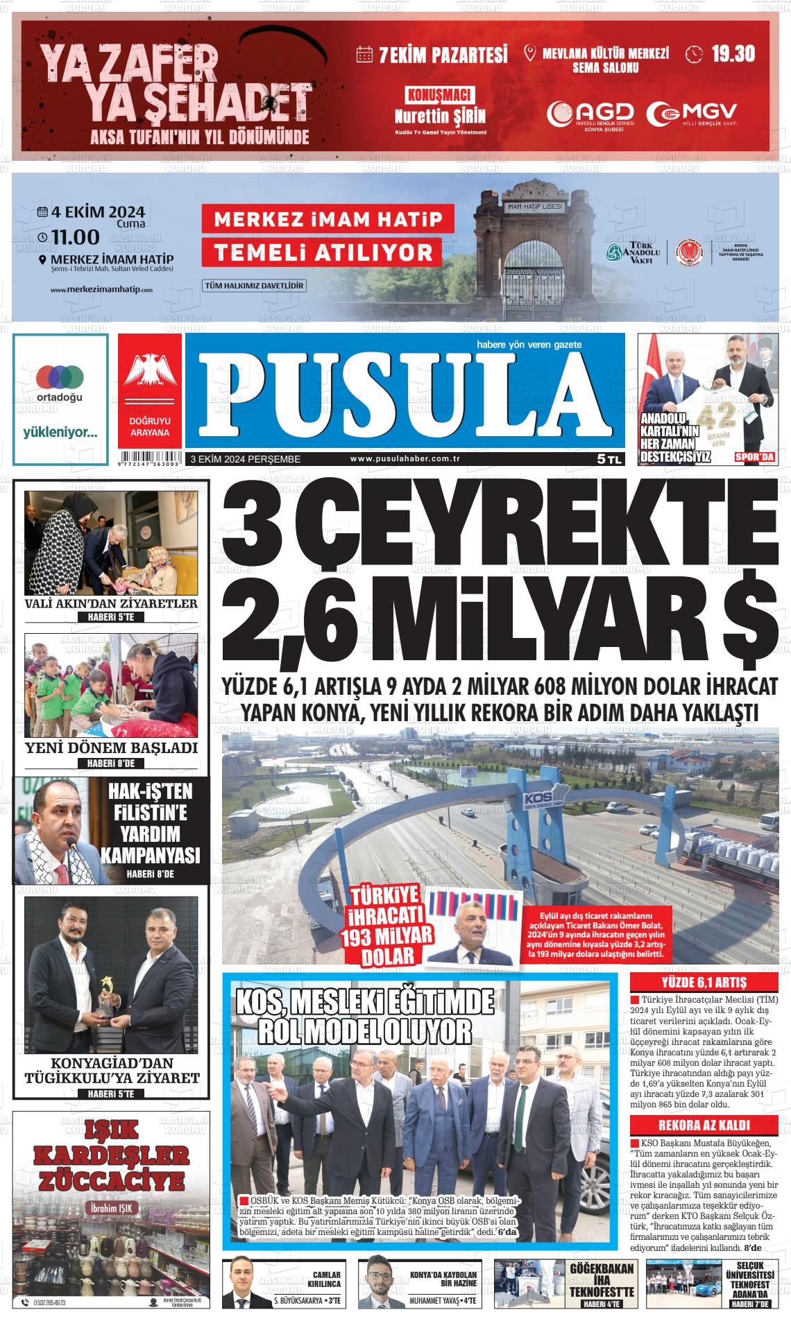 03 Ekim 2024 Pusula Haber Gazete Manşeti