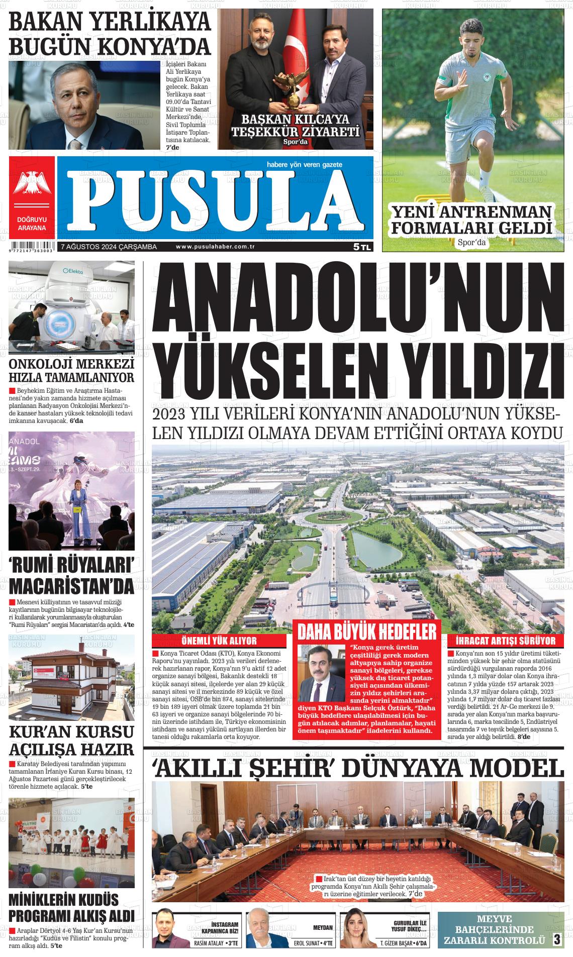 07 Ağustos 2024 Pusula Haber Gazete Manşeti